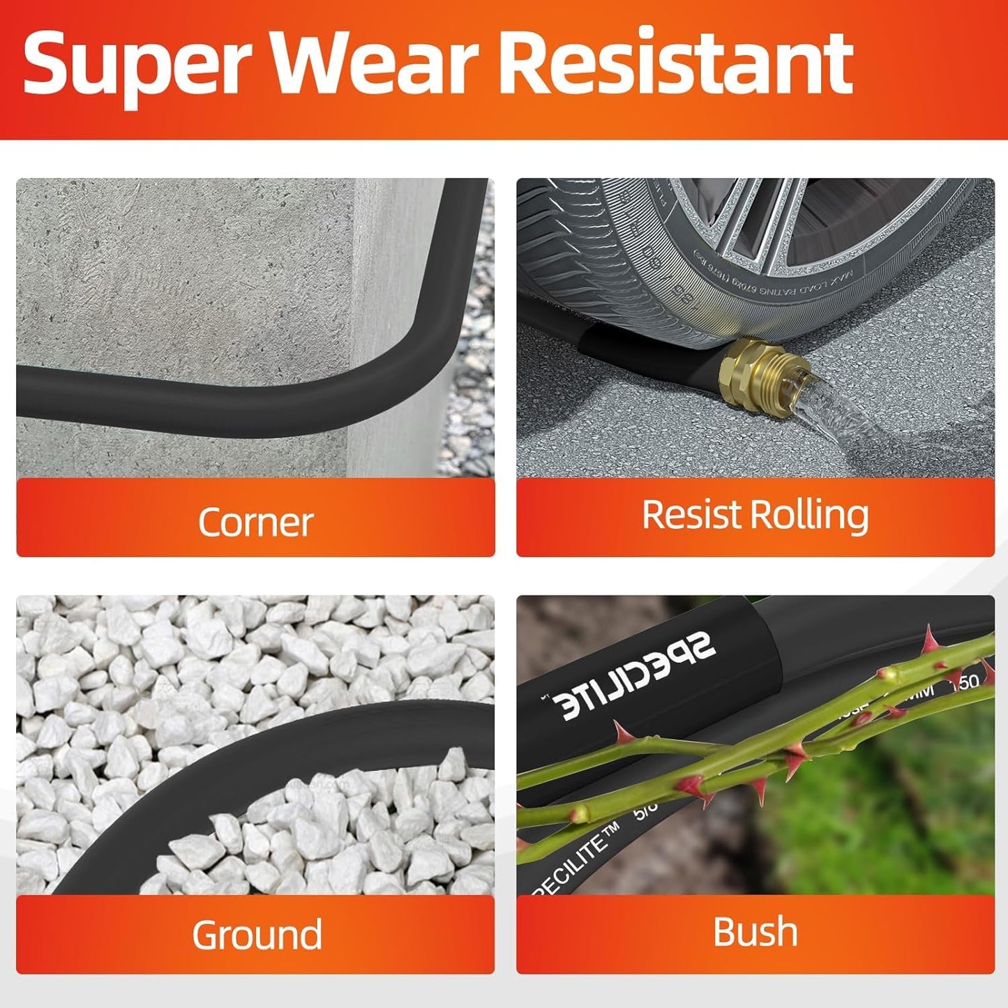 Garden Hose 50 ft x 5/8 in Heavy Duty, Flexible and Lightweight Water Hose, Burst 600 psi, Kink-less Hybrid Rubber Hose for Backyard, 3/4'' Brass Fittings