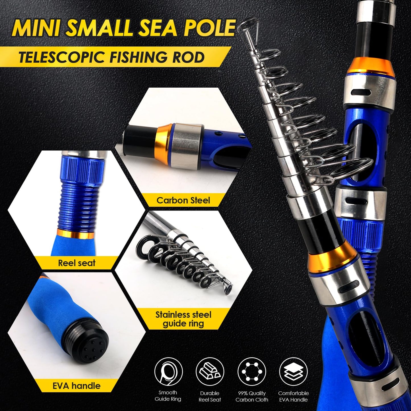 Telescopic Fishing Rod Reel Combo 2PCS 6.89FT Collapsible Fishing Pole Spinning Reel Lures Accessories with Fishing Bag Portable Fishing Rod Kit for Saltwater Freshwater Travel Fishermen Gift