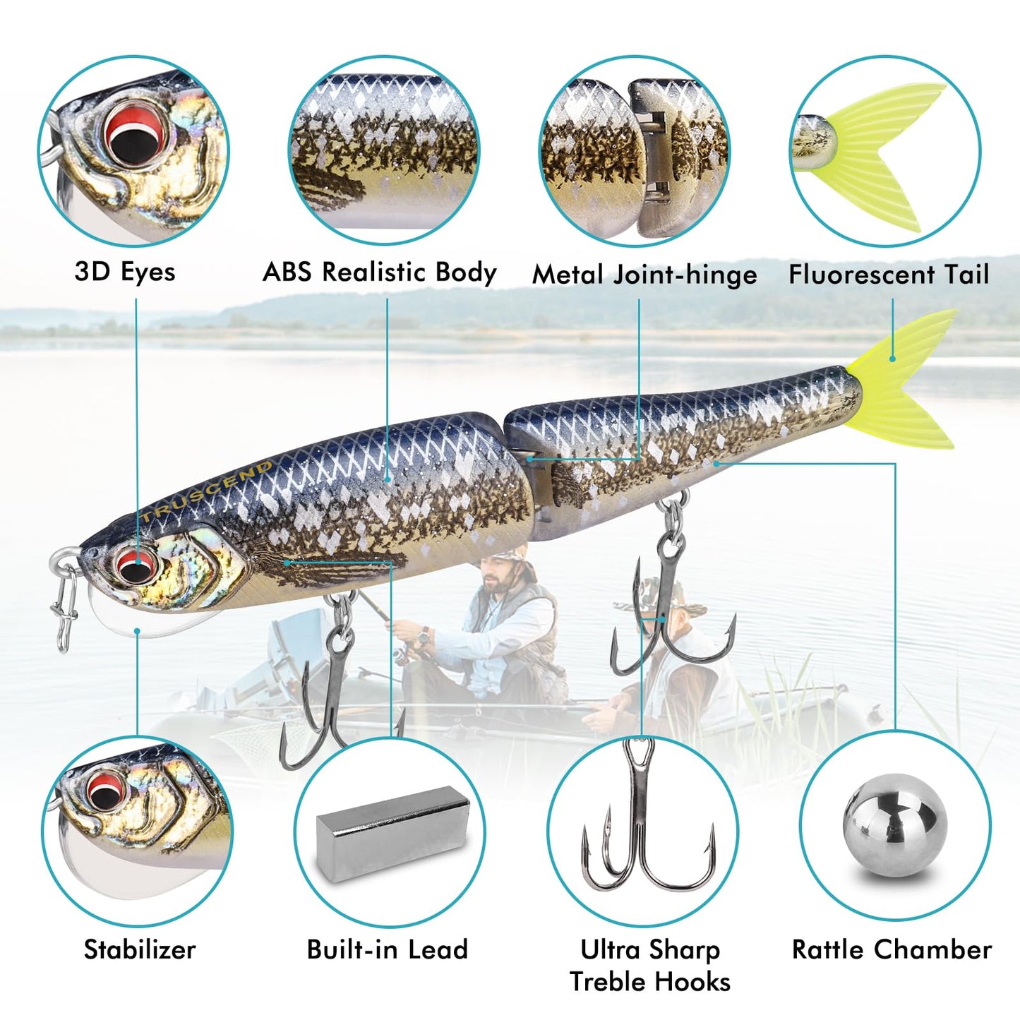 TRUSCEND Swimmax for Saltwater and Freshwater, Realistic Fishing Lures for Bass Trout Crappie Walleye Pike Bluegill Salmon, Swimbait for Bass Fishing, Amazing Fishing Gear Gifts for Family Fishing