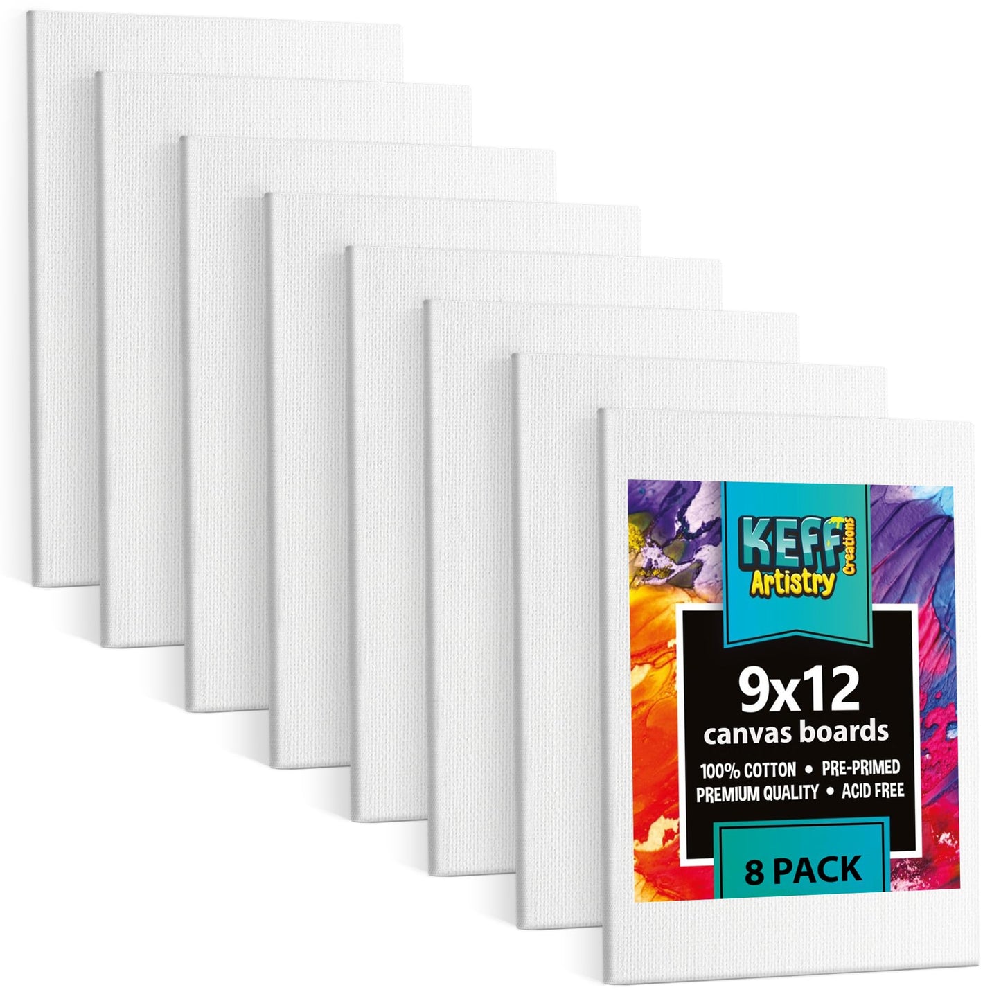 KEFF 24-Pack Bulk Canvas for Painting, 6 of 5x7, 8x10, 9x12, 11x14 Canvas Boards for Painting, Art Supplies for Adults & Kids - 100% Cotton Primed Painting Canvas for Acrylic, Oil, Watercolor, Tempera