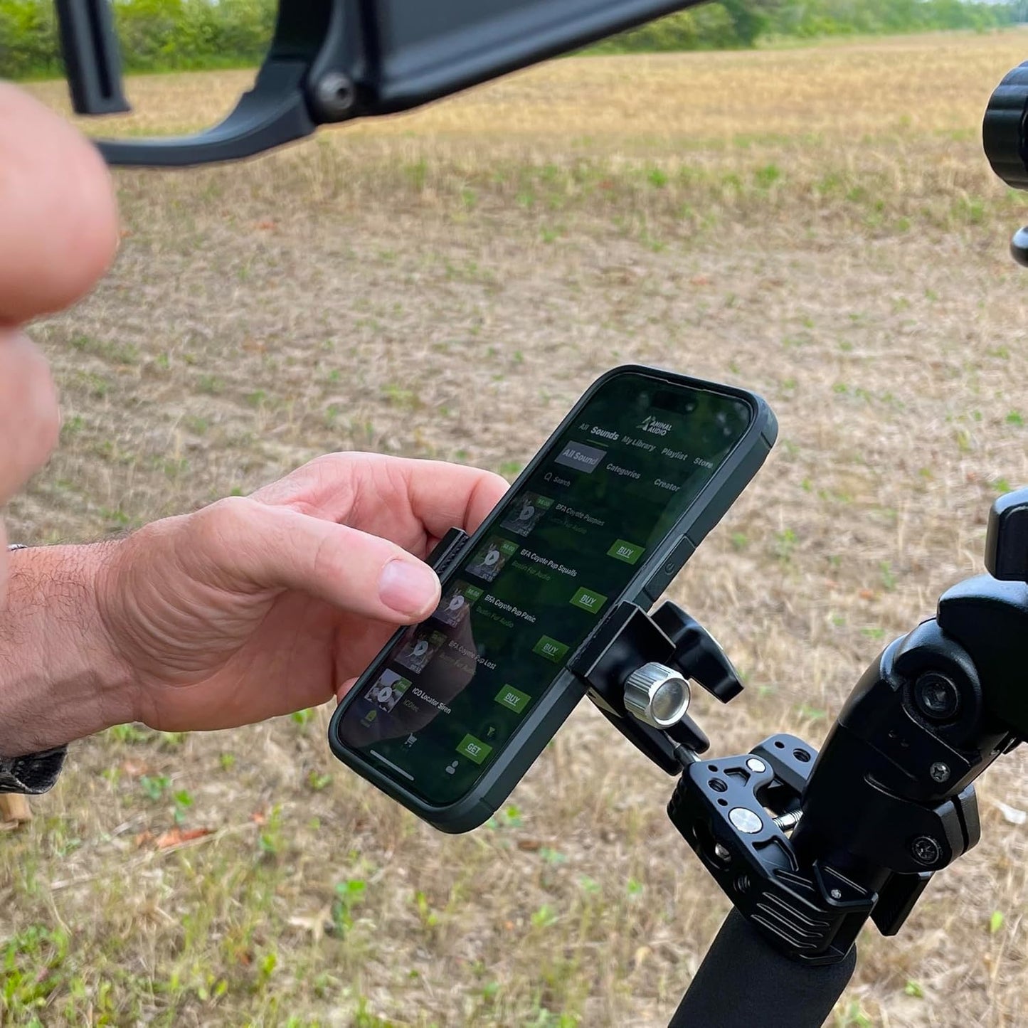 Icotec Remote/Phone Holder - Securly fastens Your Smartphone, Sports Camera, a Predator Call Remote Control to a Tripod or Pole.