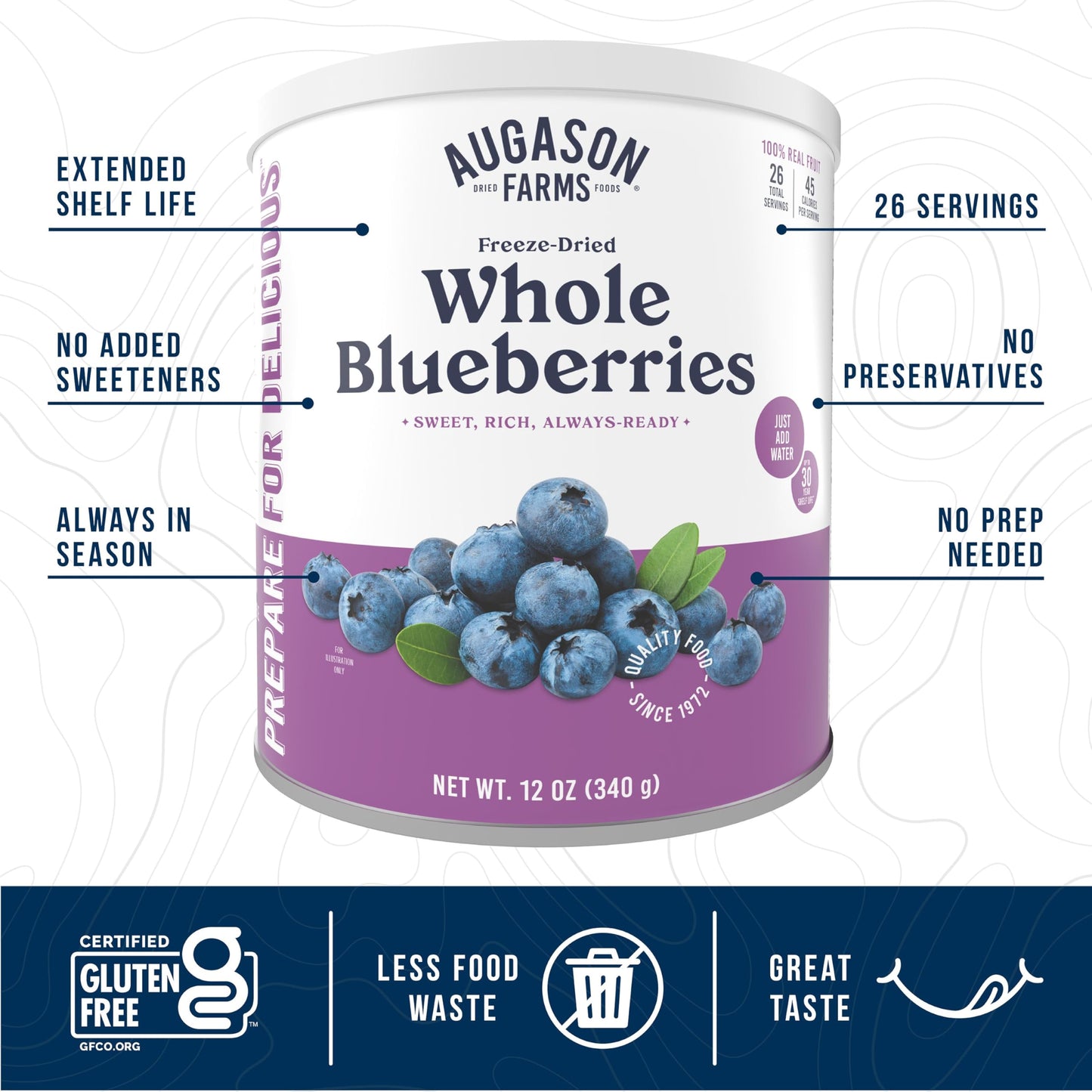 Augason Farms Freeze Dried Whole Blueberries Can, Emergency Food Supply, Everyday Meals, 26 Servings
