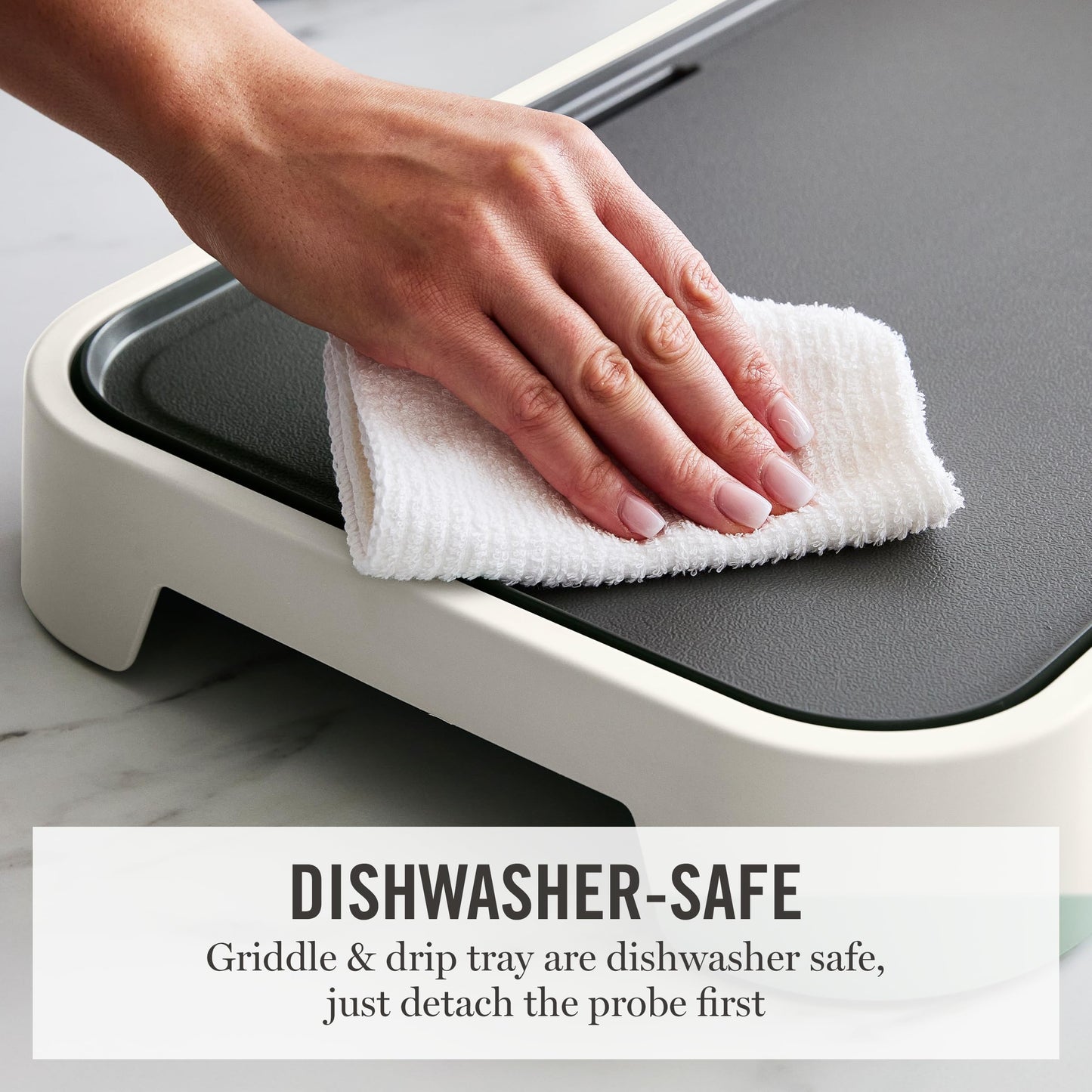 Martha Stewart 12” x 22” Electric Griddle, XL Ceramic Nonstick Flat Top Cooking Surface, Adjustable Temperature Dial, Drip Tray, Dishwasher Safe, 1500W Fast Even Heating, Pancakes & Eggs, Linen White