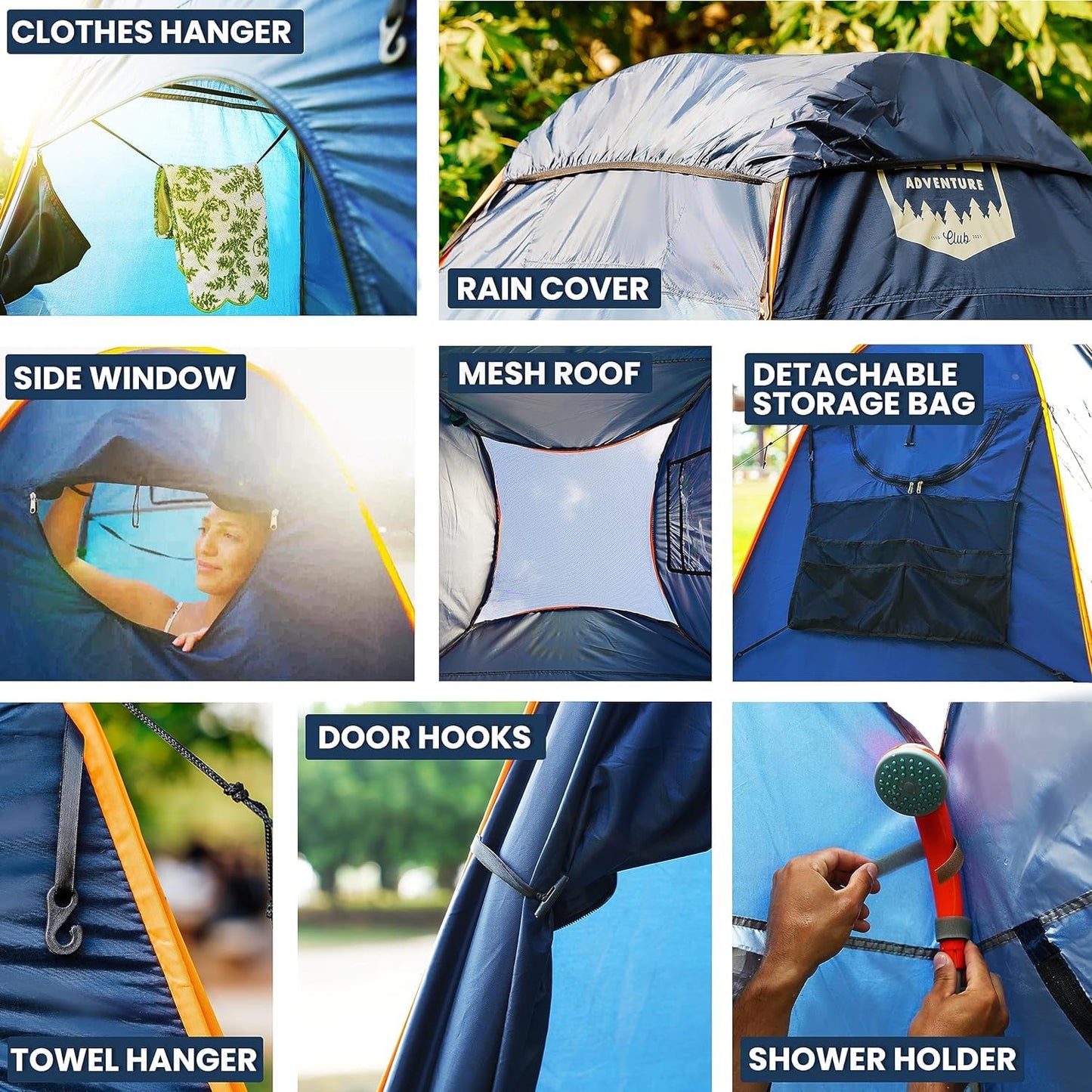 Camping Shower Tent With LED Sensor Light 6.23 ft - Large Easy Pop Up Privacy Tent for Beach Changing - Outdoor Portable Enclosure for Camping