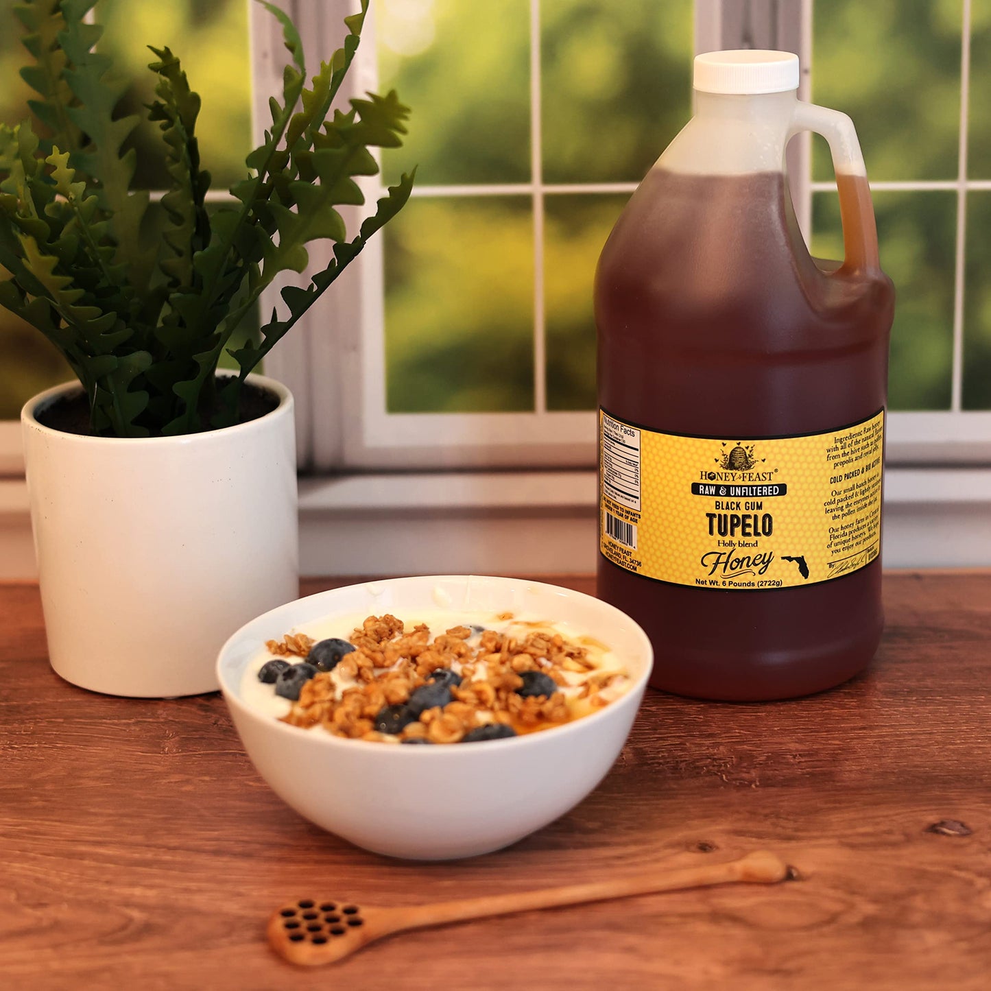 HONEY FEAST Wildflower Honey - 6 Pounds (1/2 Gallon) Bulk Honey, All Natural, Unfiltered, Unheated Honey, Perfect for Sweetening & Baking