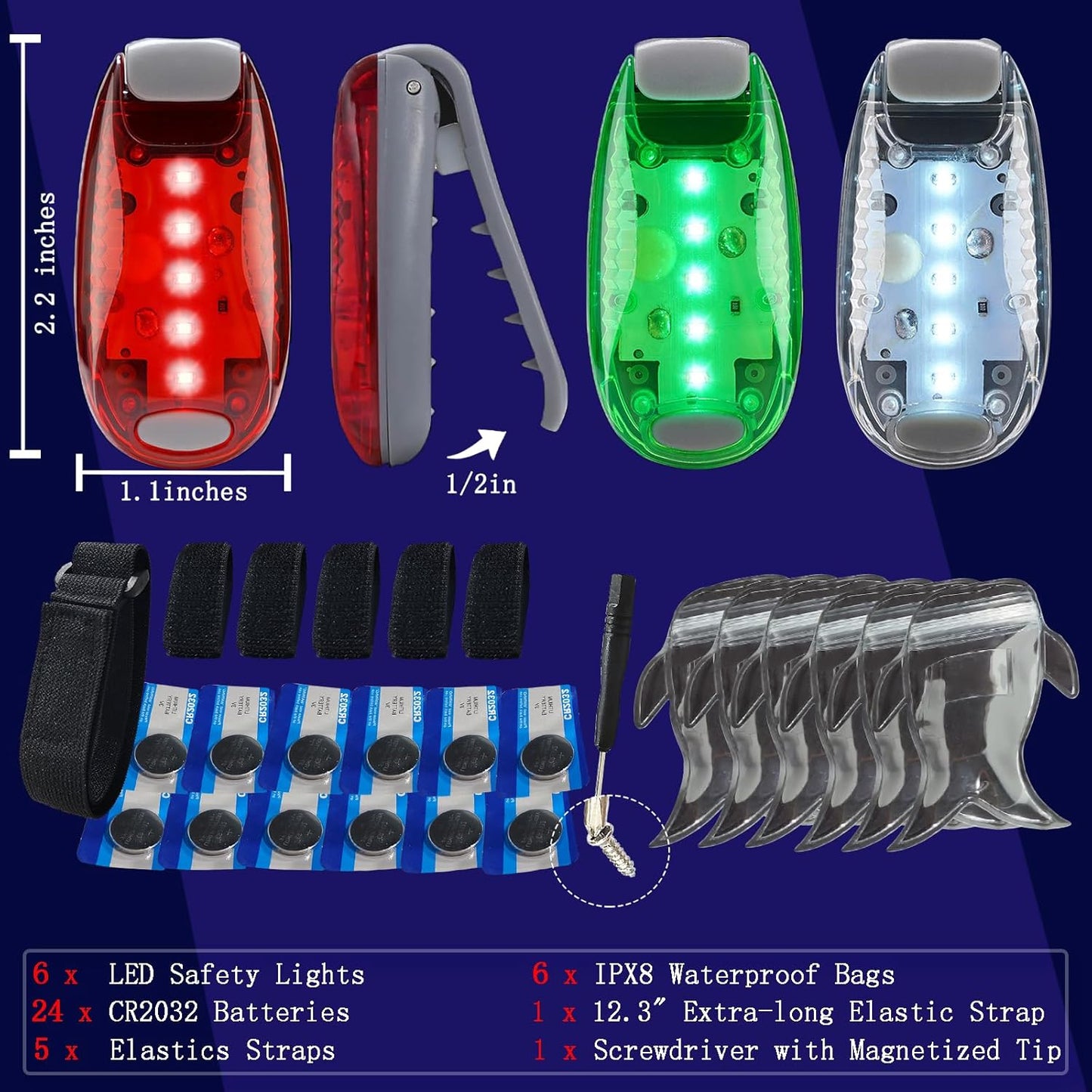 6pcs Navigation Lights for Boats Kayak, LED Safety Light, 3 Types Flashing Mode, Easy Clip-On Kit for Boat Bow, Stern, Mast, Paddles, Pontoon, Kayaking Accessories, Yacht, 12PCS Extra Batteries