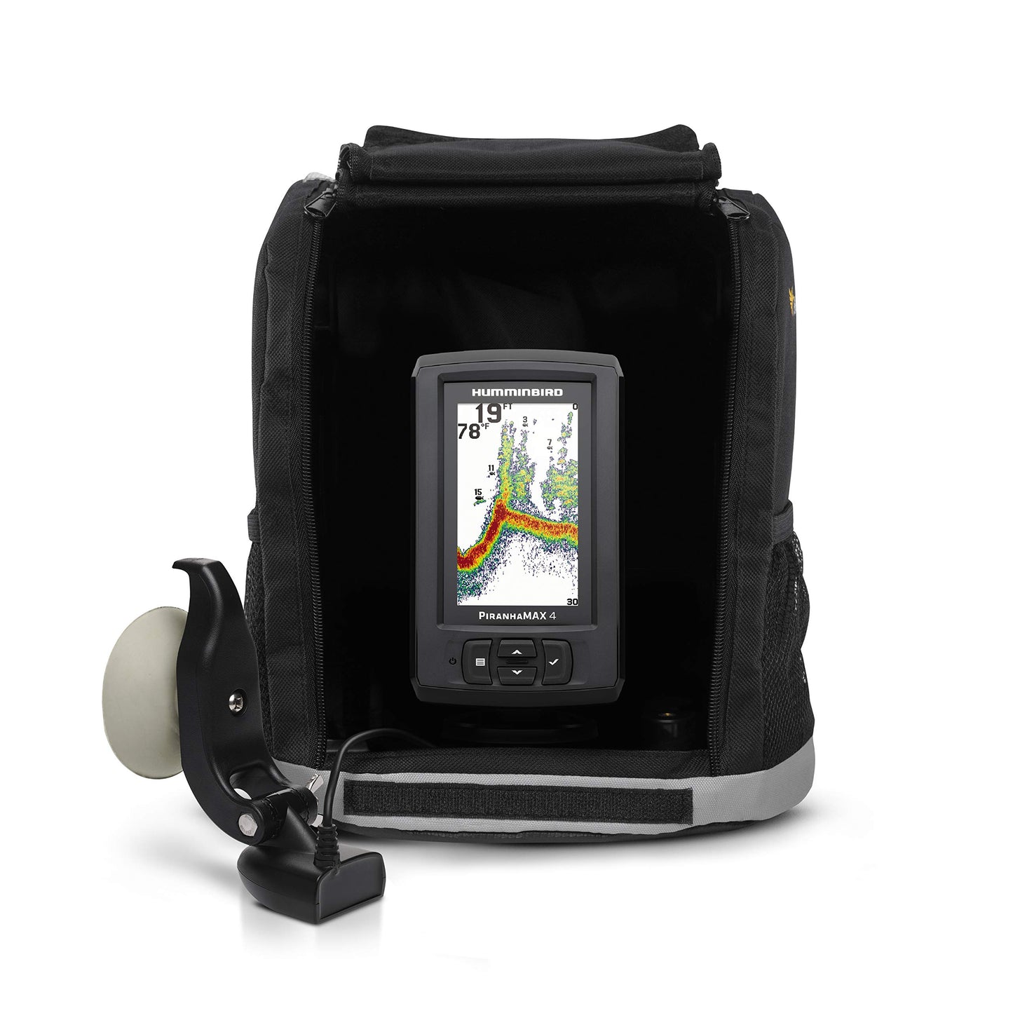 Humminbird PiranhaMAX 4 Fish Finder with Transducer, Dual Beam Sonar, Portable Carrying Case