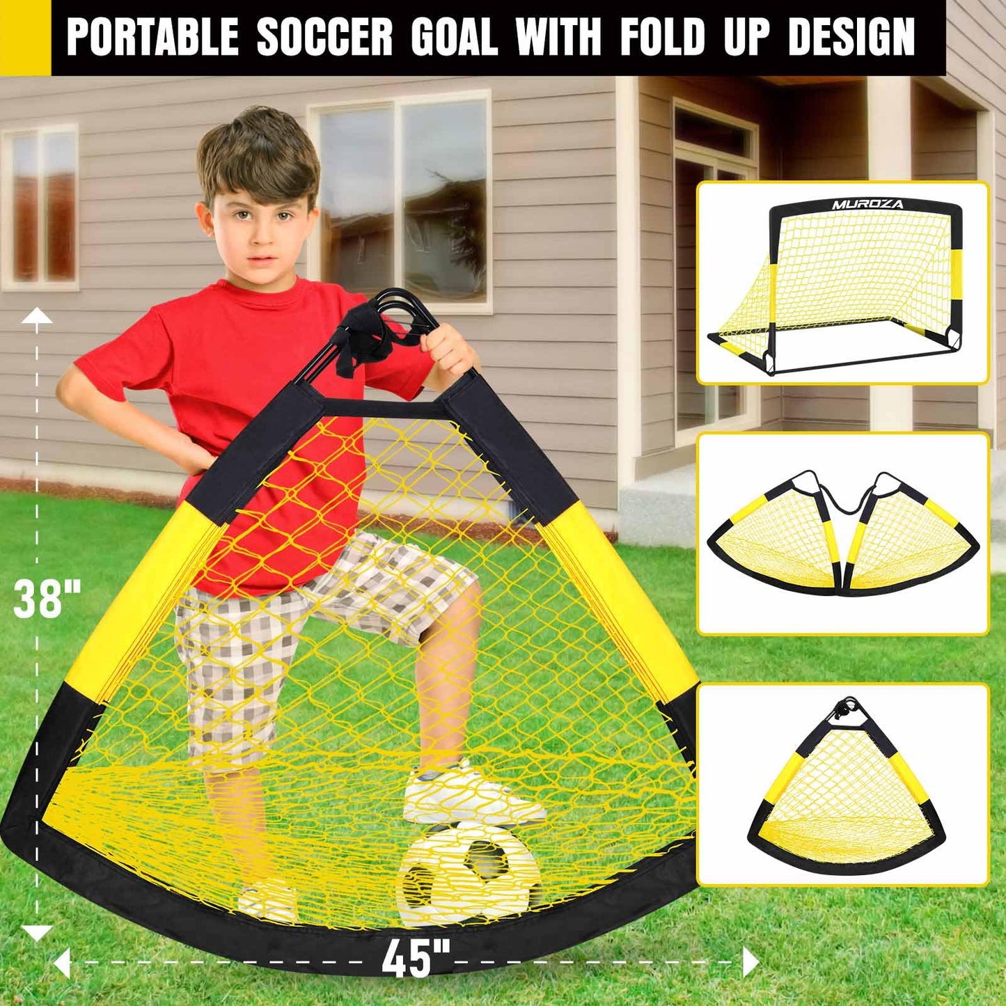 Soccer Goal, Kids Soccer Goals for Backyard Set, 2 Pack of 4x3 ft Portable Pop Up Soccer Net with Soccer Ball, Cones, Complete Training Equipment for Youth, Toddler Outdoor Sports Games