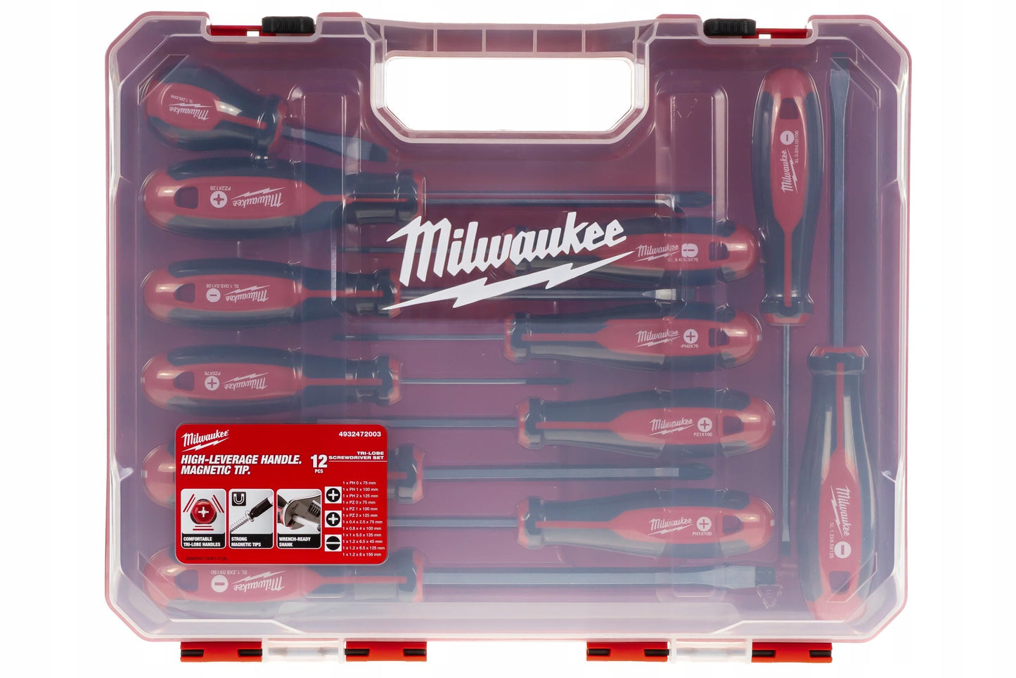 Milwaukee Set of 12 Tri-Lobe Screwdrivers 4932472003,Red