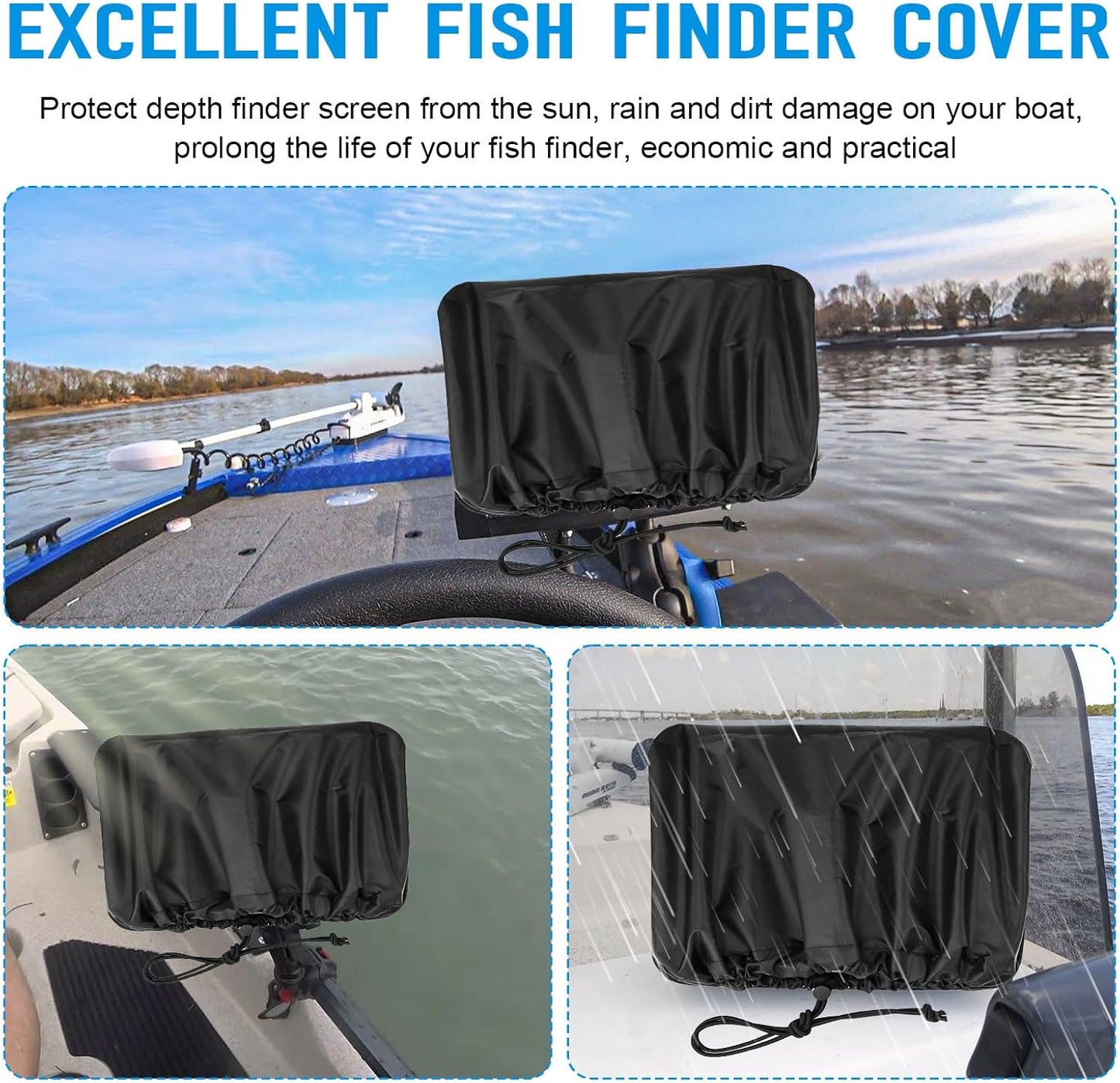 Fish Finder Cover Fit for Lowrance, Humminbird 9-10 inches Fishfinder, Waterproof Depth Cover Protection for Lowrance Hook Reveal to Protect Screen, Silver-Coated 210D Oxford Fabric, 1Pack