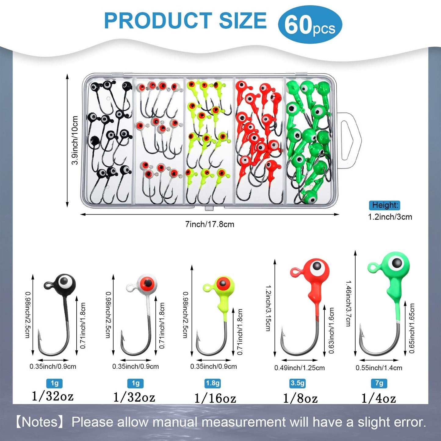 Skylety 60 Pcs Crappie Jig Heads for Fishing Lures Baits Hooks for Freshwater Saltwater Bass Trout