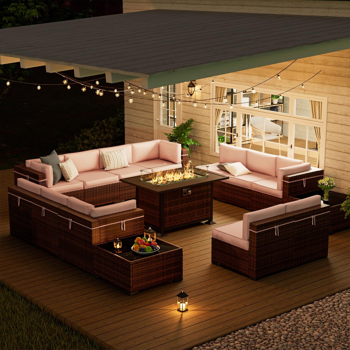 Amopatio Patio Furniture Sets, 7 Pieces Outdoor Rattan Sectional Sofa Set with Glass Table and Cushions, Wicker Patio Conversation Set for Outdoor Indoor Backyard Lawn Garden Porch (Grey)
