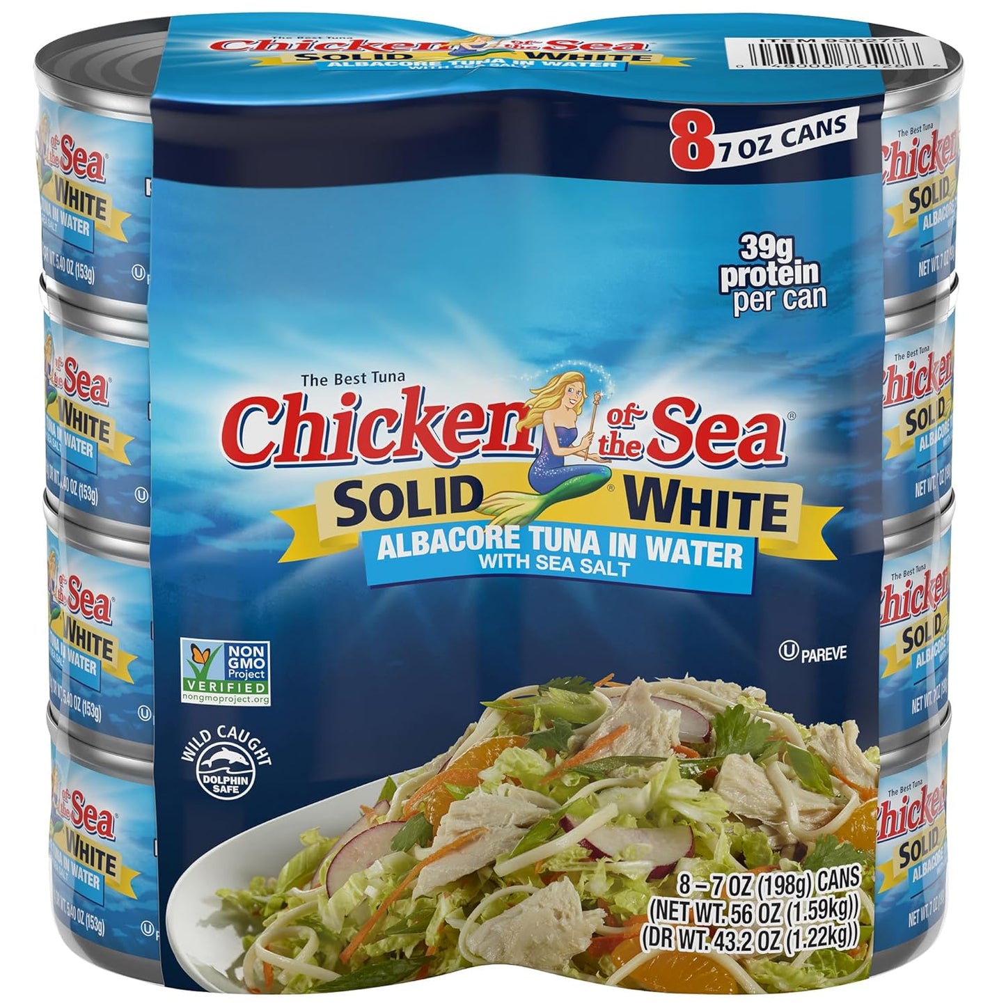 Chicken of the Sea Chunk White Albacore Tuna in Water, Wild Caught Canned Tuna, 12 oz. Can (Pack of 12)