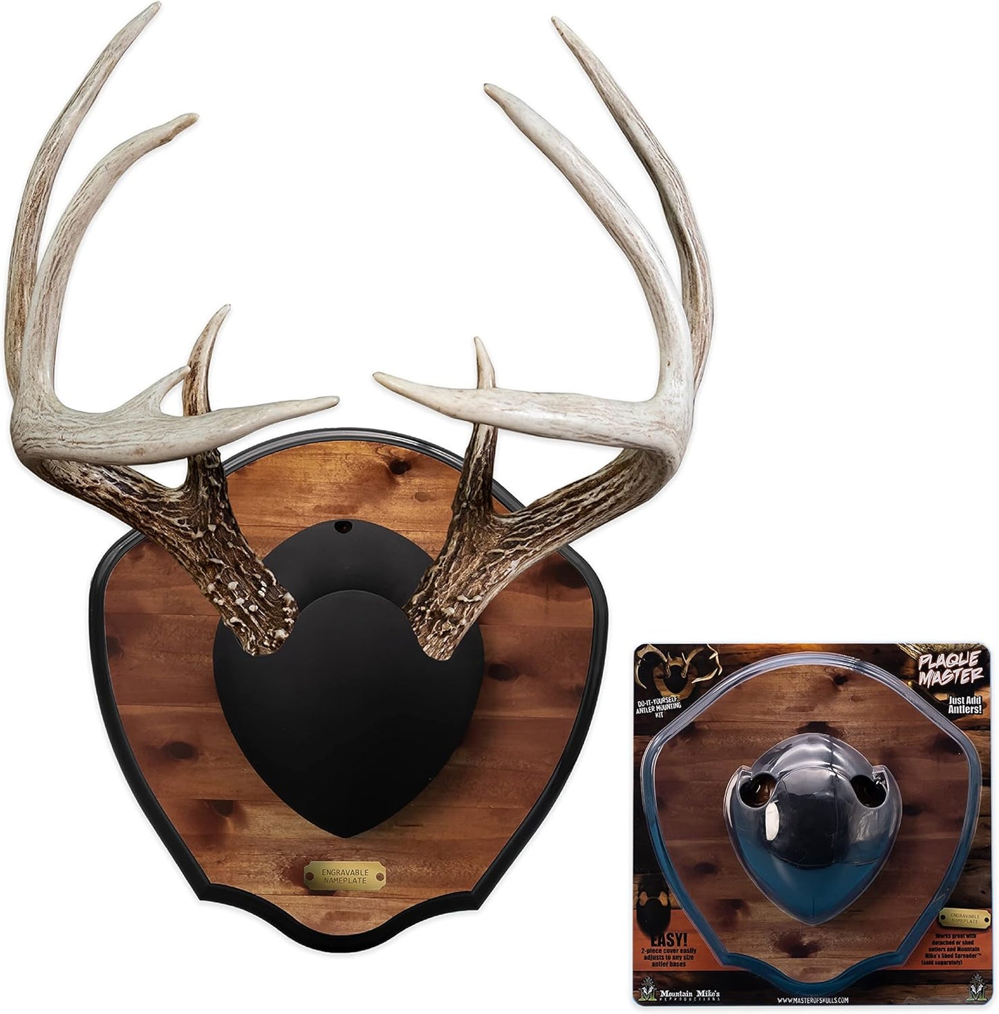 Mountain Mike’s - Plaque Master Antler Mounting Kit - Plaque Mounting Kit for Antlers - Fits Most Antlers - Compatible with Harvested and Shed Antlers - Woodgrain Finish…