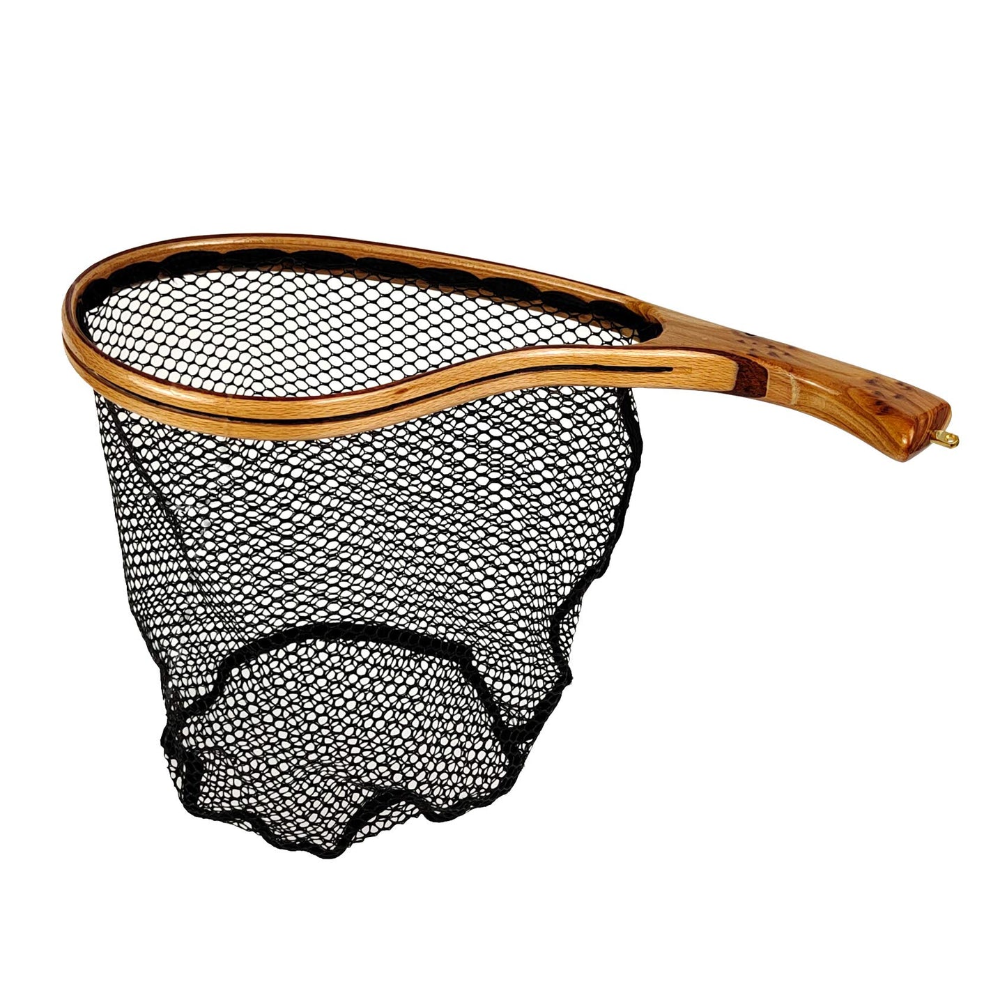 Aventik Wooden Fly Fishing Landing Net with Rubber Ghost Mesh and Magnetic Release - Catch & Release Friendly