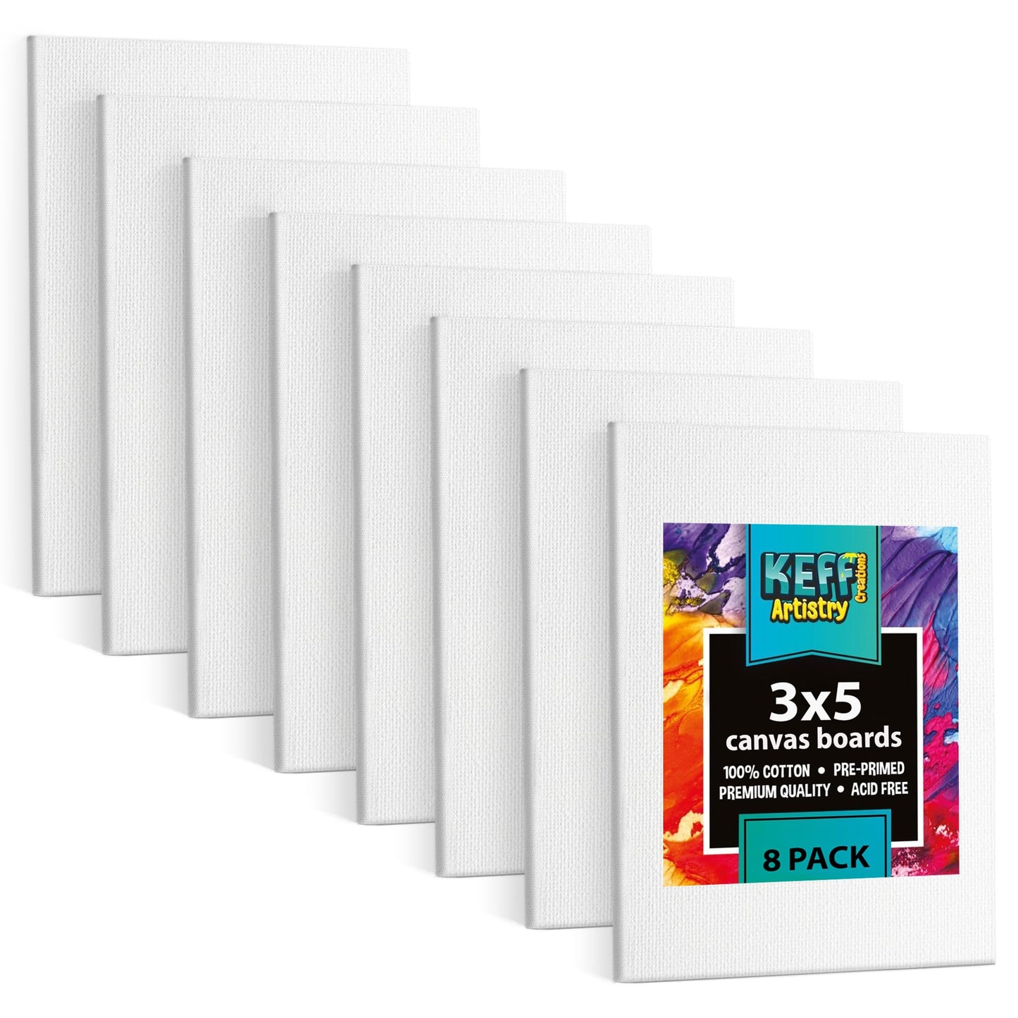 KEFF 24-Pack Bulk Canvas for Painting, 6 of 5x7, 8x10, 9x12, 11x14 Canvas Boards for Painting, Art Supplies for Adults & Kids - 100% Cotton Primed Painting Canvas for Acrylic, Oil, Watercolor, Tempera