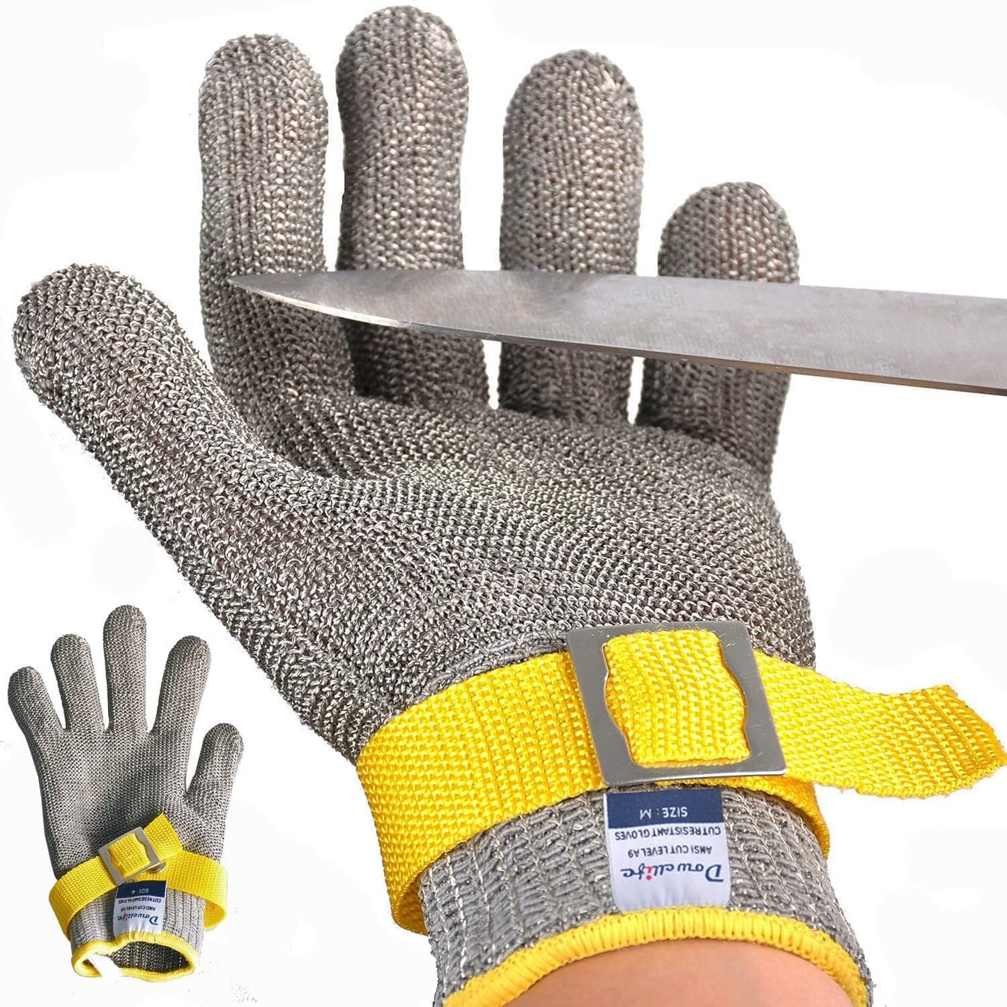 Dowellife Level 9 Cut Resistant Glove - Stainless Steel Mesh Metal Glove for Butcher, Meat Cutting, Oyster Shucking, Kitchen Mandoline, Chef Slicing, Fish Fillet (X-Large)