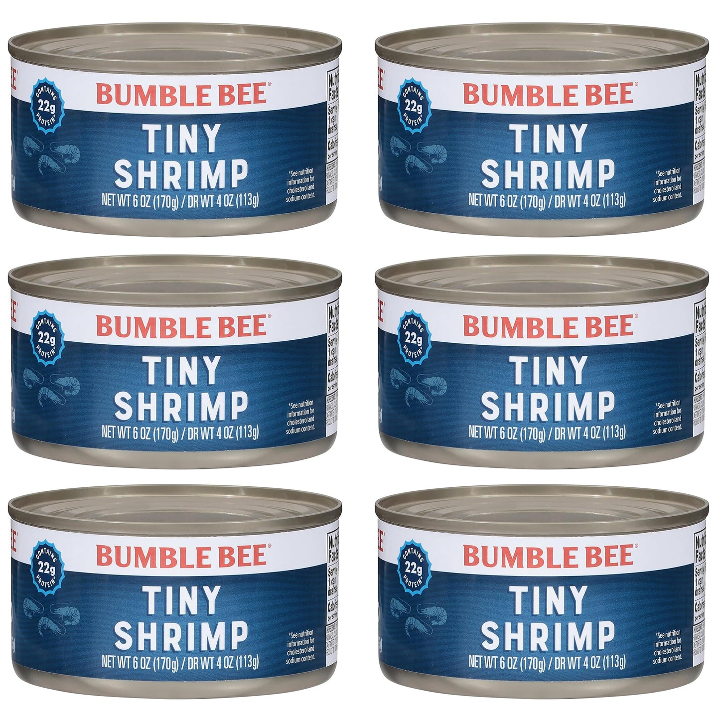 Bumble Bee Tiny Canned Shrimp, 6 oz Can - Shrimp in Water, Cooked, Peeled, Deveined - 22g Protein per Serving - Gluten Free