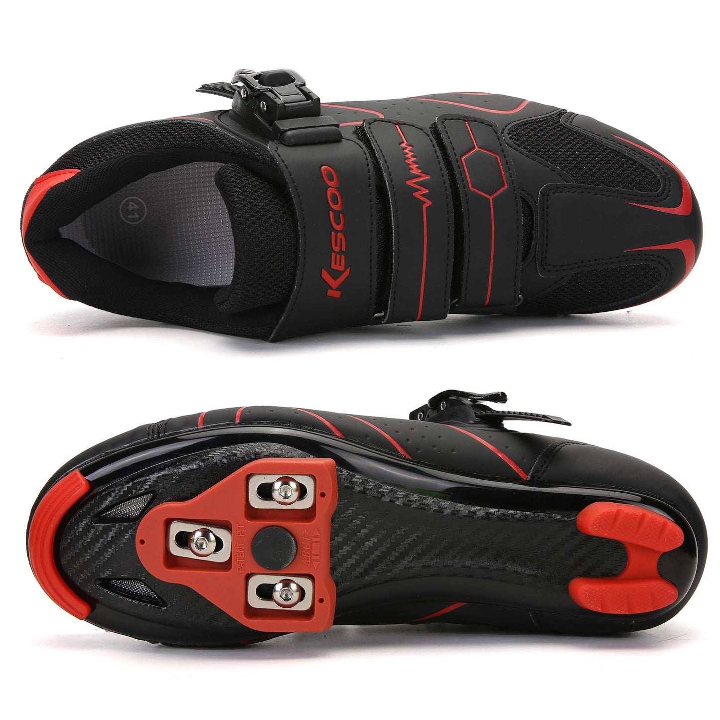 Unisex Cycling Shoes Compatible with pelaton Indoor Road Bike Riding Shoes for Men and Women Delta Cleats Clip Outdoor Pedal, (Black-red, M5.5)