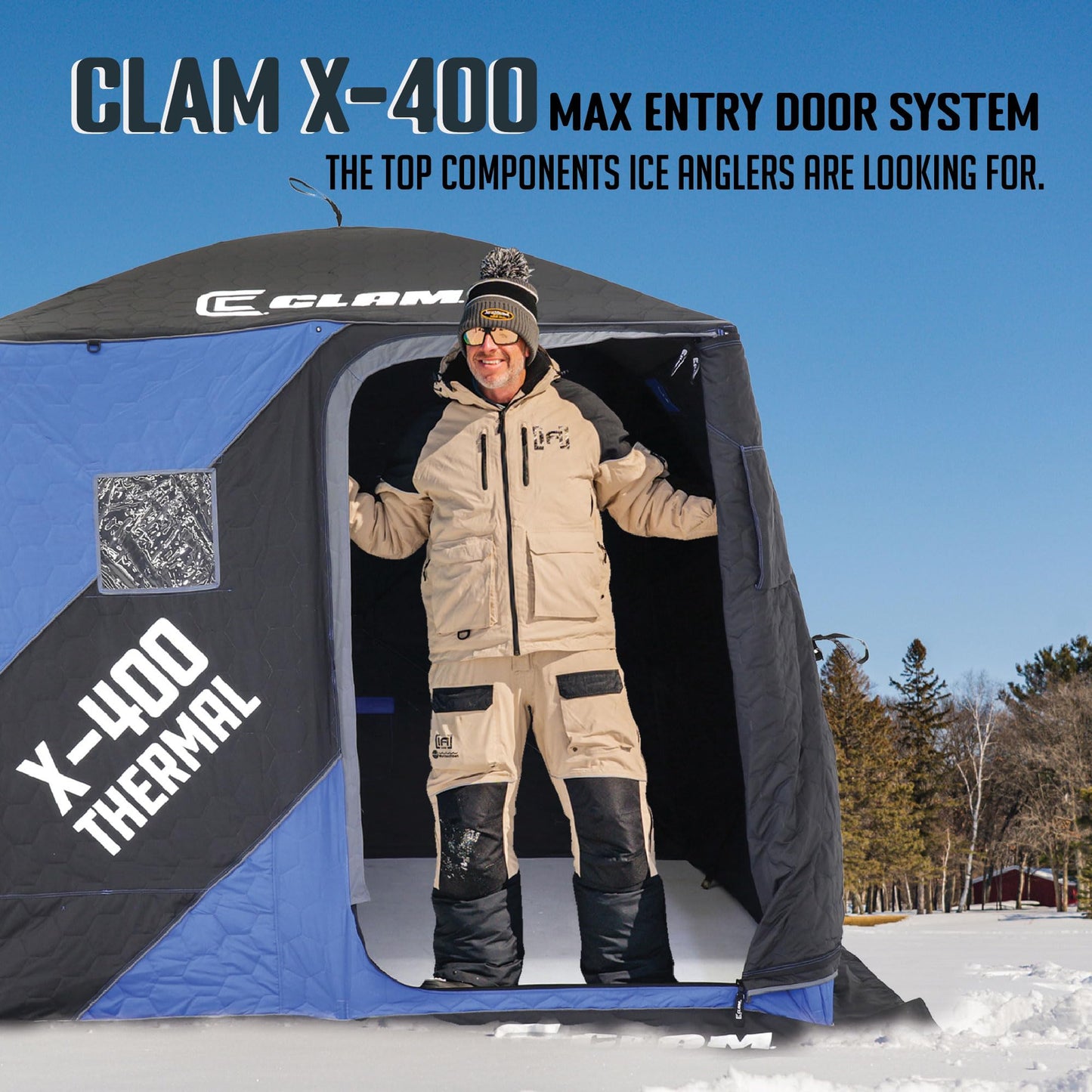 CLAM Portable Fishing Angler Thermal Hub Shelter Tent with Anchor Straps, Carrying Bag