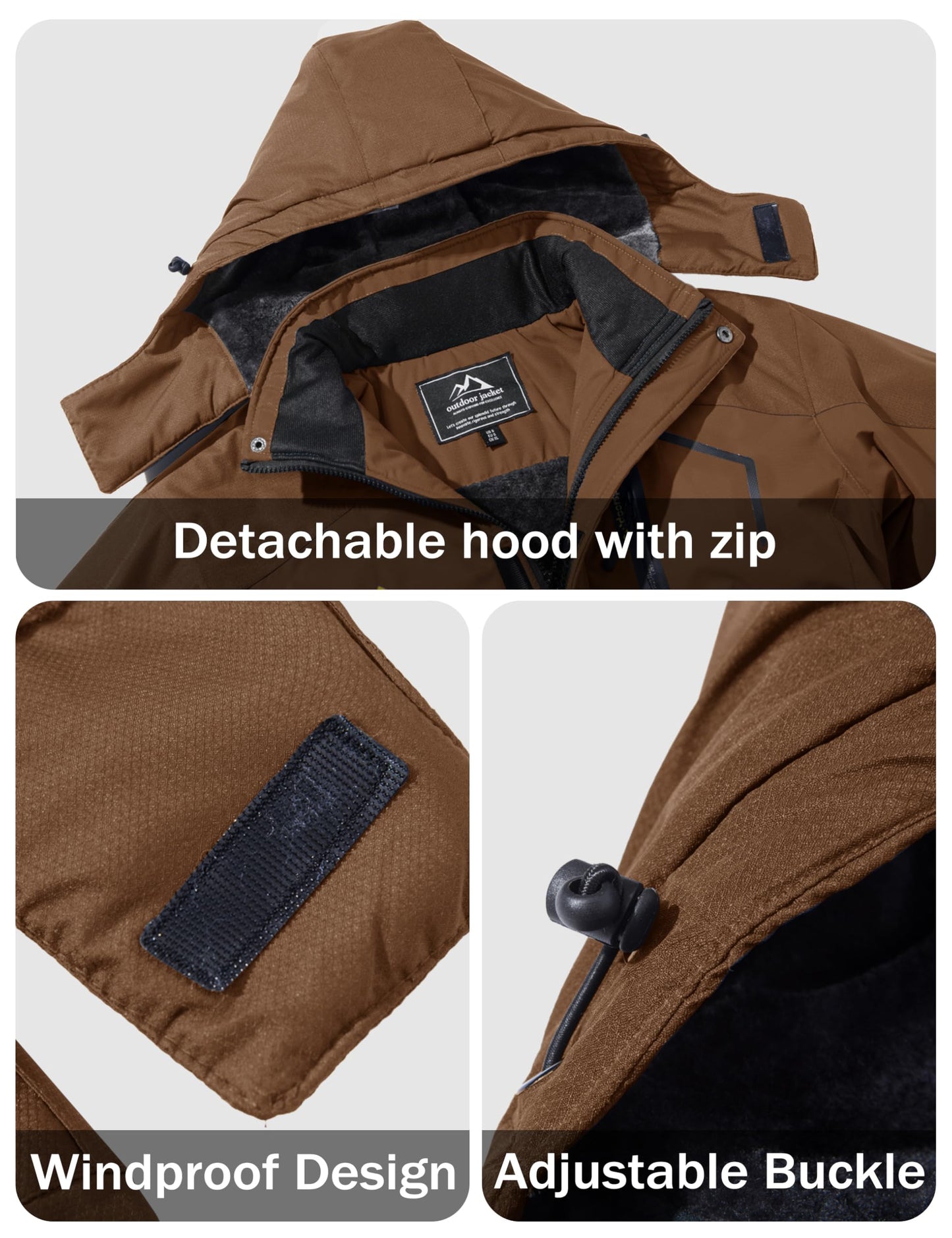 MAGCOMSEN Winter Coats For Men Ski Snowboard Jacket Tactical Work Jacket Snow Waterproof Fleece Jackets with Multi-Pockets Coffee XL