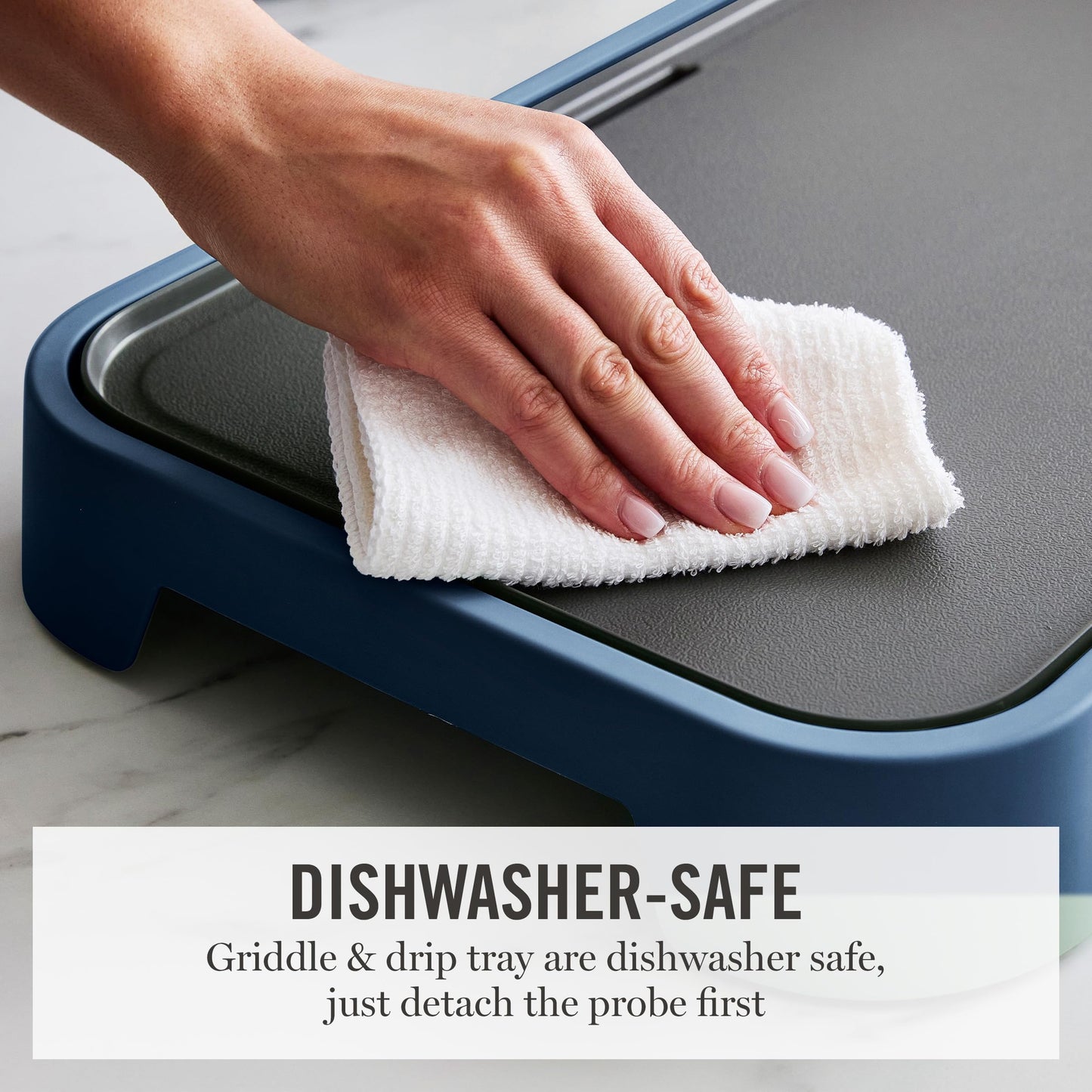 Martha Stewart 12” x 22” Electric Griddle, XL Ceramic Nonstick Flat Top Cooking Surface, Adjustable Temperature Dial, Drip Tray, Dishwasher Safe, 1500W Fast Even Heating, Pancakes & Eggs, Linen White