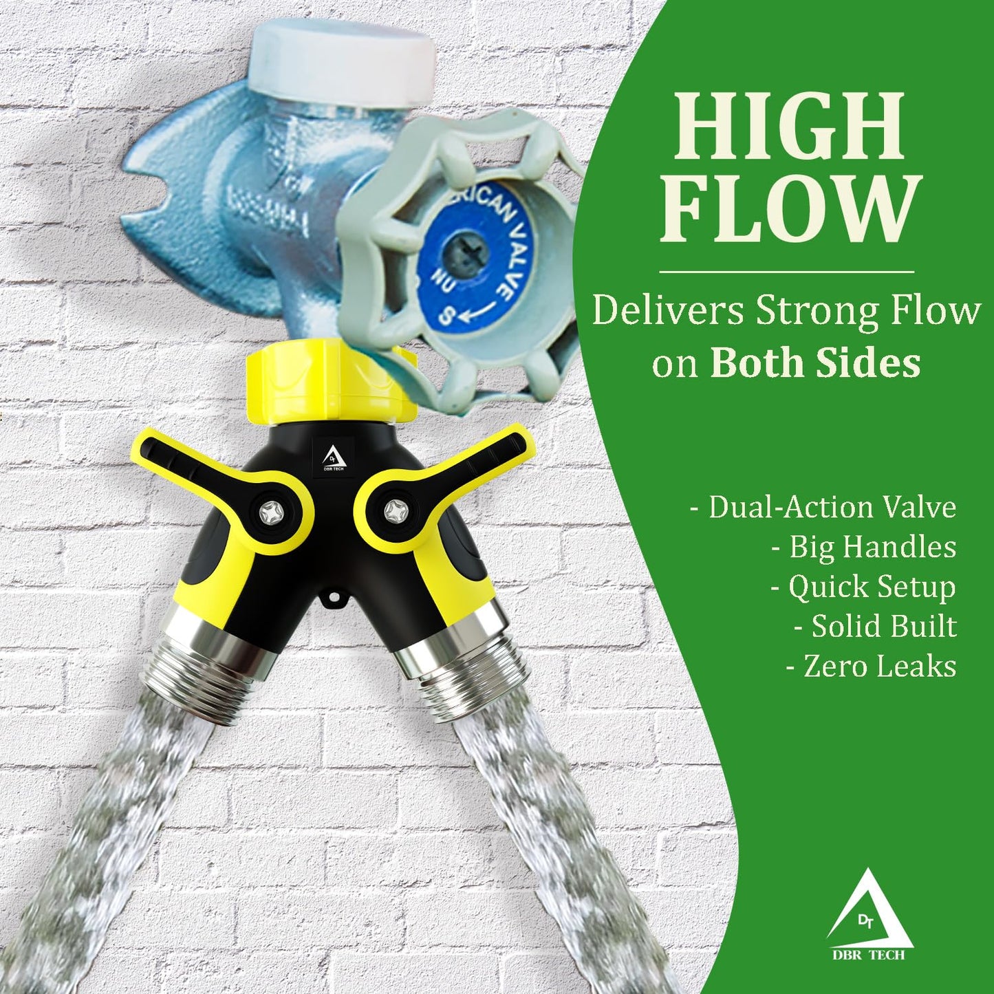 Hose Splitter 2 Way, Heavy Duty Metal Connector, Two Way Garden Hose Splitter, High Flow Spigot Faucet Bib Adapter, Solid Double Y Shut Off Valve for Outdoor Gardening Hoses, Orange