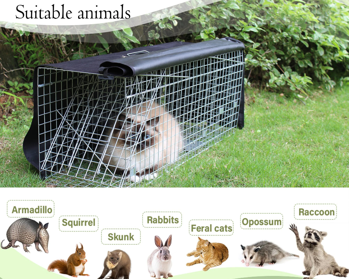 Live Animal Trap Cage Cover, Cat Trap for Stray Cats 32 Inch Folding Skunk Trap with Real Door for Raccoons, Opossums, Groundhogs, Skunks, Feral Cats, Squirrels (Only Cover)
