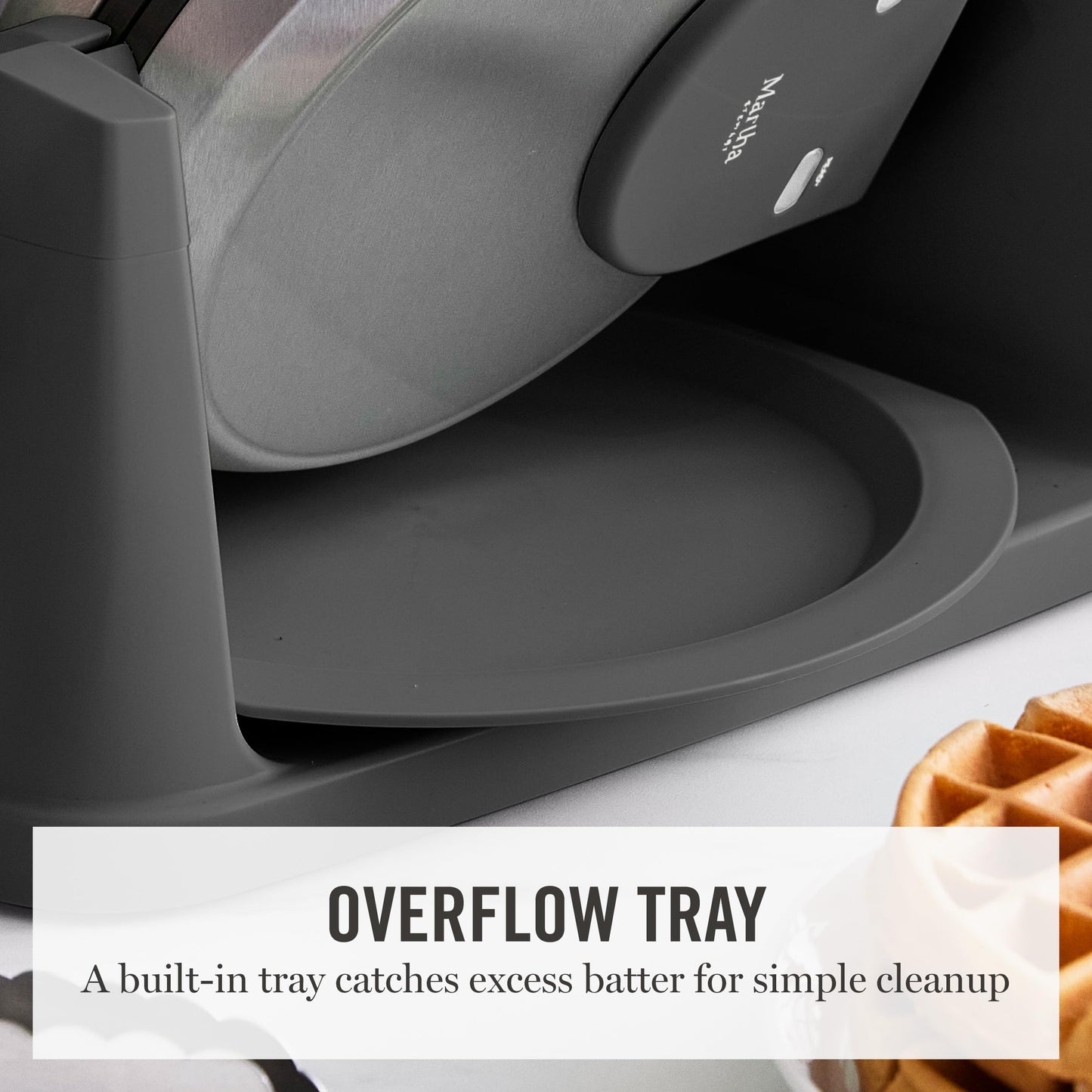 Martha Stewart Rotating Waffle Maker, 180° Flip Iron with PFAS-Free Nonstick Plates, Adjustable Timer, Ready Light, Drip Tray, Space Saving, Classic Round 7”, Easy to Clean, Stainless Steel, Sky Blue