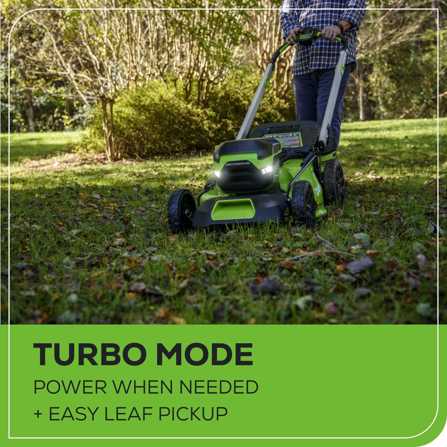 Greenworks 60V 21” Cordless (Push) Lawn Mower (LED Lights + Aluminum Handles), 5.0Ah Battery and Rapid Charger