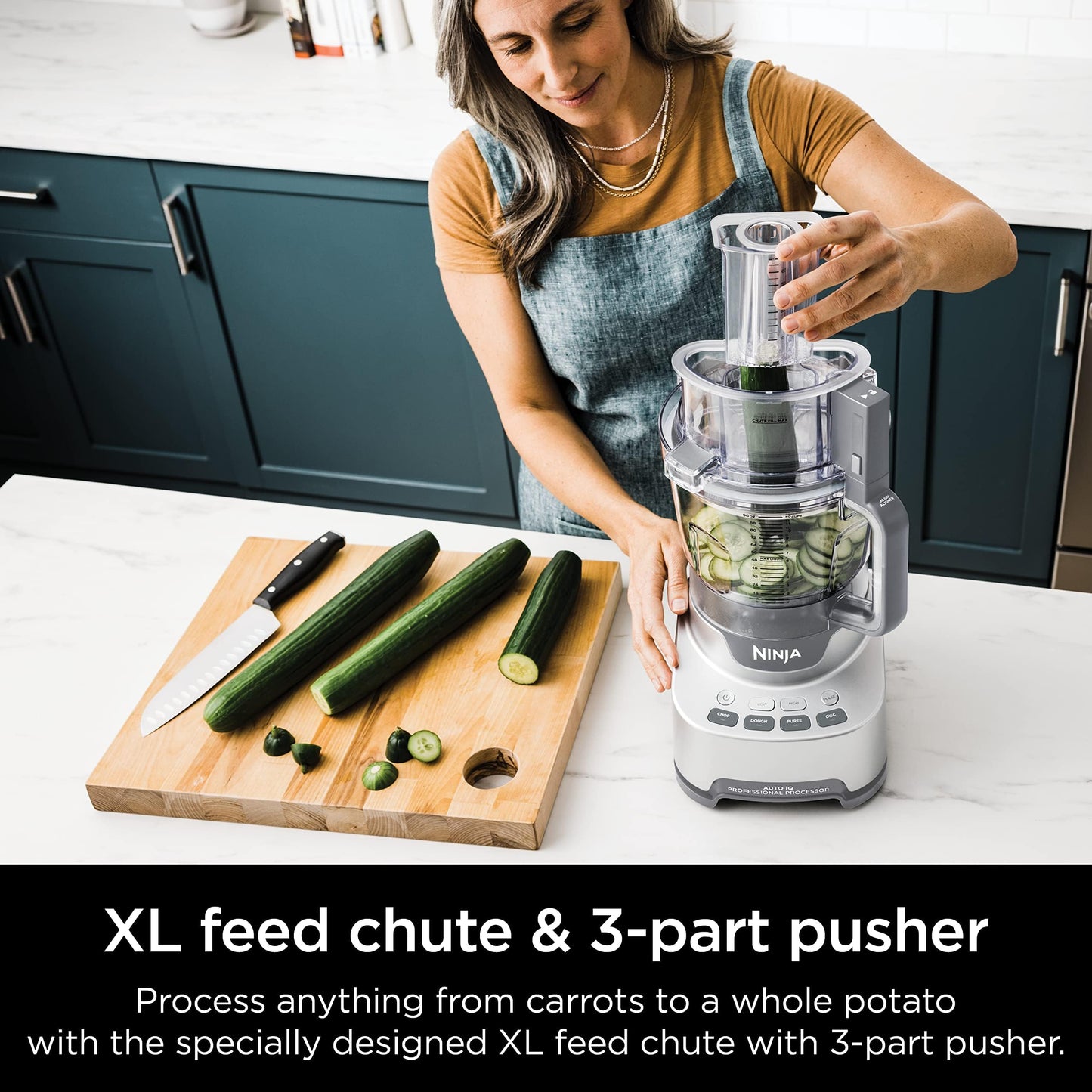Ninja Food Processor, Professional Plus, 1000 Peak Watts, 4 Functions for Chopping, Slicing, Purees & Dough with 9-Cup Processor Bowl, 3 Blades, Food Chute & Pusher, Silver, BN601