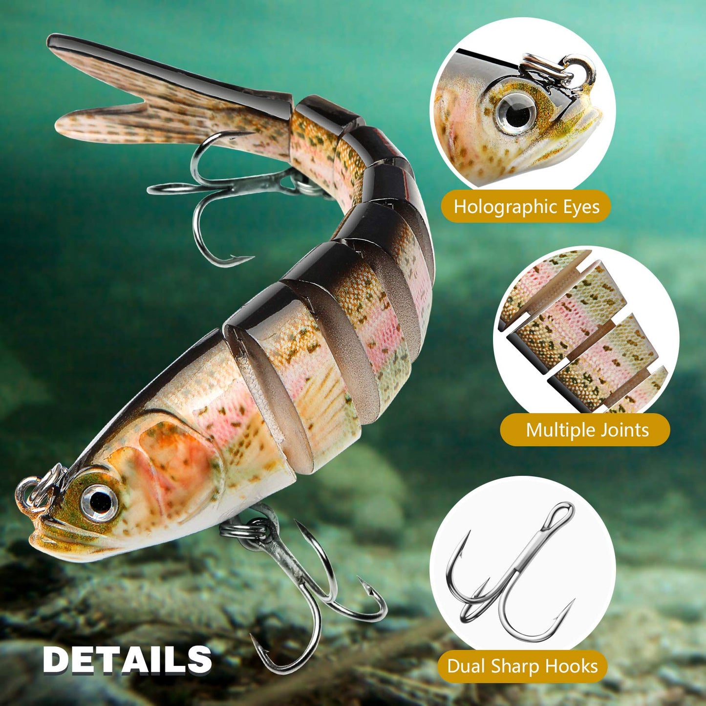 Bass Fishing Lure for Freshwater and Saltwater Lifelike Fishing Lures Multi Jointed Swimbait for Bass Trout Crappie Walleye Pike Fishing Gifts for Men