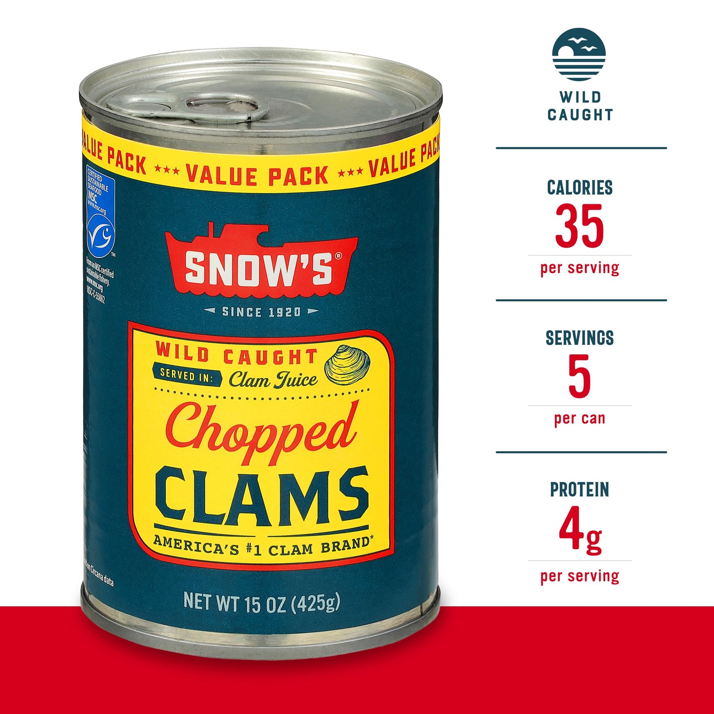 Snow's Ocean Chopped Clams Canned, 51 oz Can - 7g Protein per Serving - Gluten Free, No MSG, 99% Fat Free - Great for Pasta & Seafood Recipes
