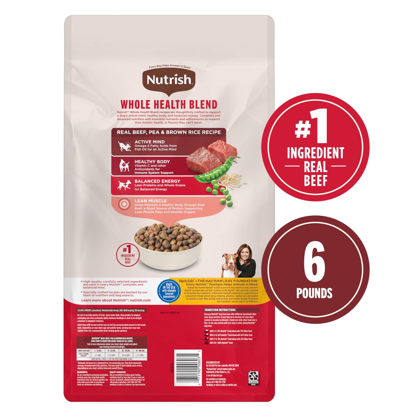 Nutrish Dry Dog Food, Real Beef, Pea & Brown Rice Recipe Whole Health Blend for Adult Dogs, 40 lb. Bag, Packaging May Vary (Rachael Ray)