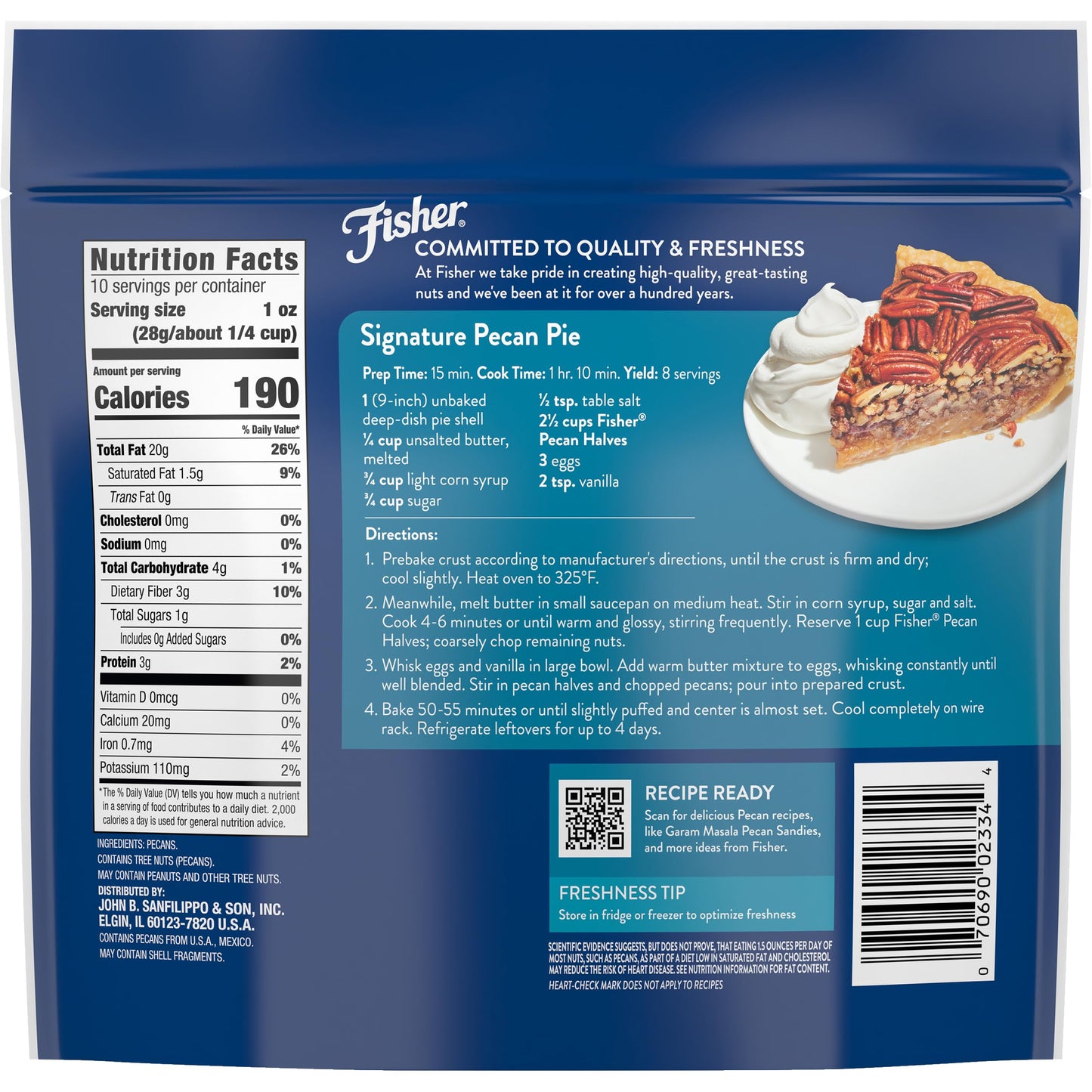 Fisher Chef's Naturals Pecan Halves 24 oz Resealable Bag, Unsalted Raw Nuts for Cooking, Baking & Snacking, Healthy Snacks for Adults, Vegan Protein, Keto Snack, Gluten Free Raw Pecans Halves
