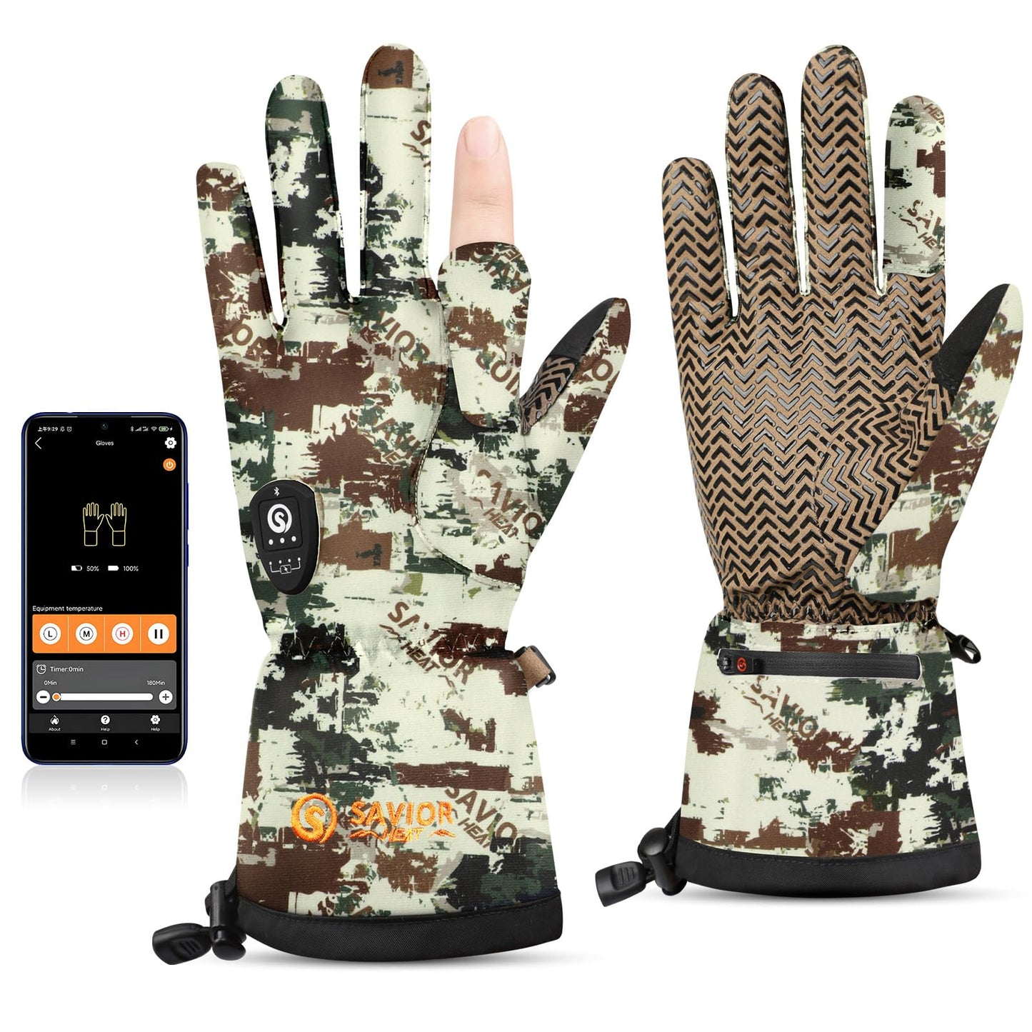 SAVIOR HEAT Heated Gloves - Camouflage Hunting, Fishing, Shooting, Cold Weather Touchscreen Gloves for Men & Women