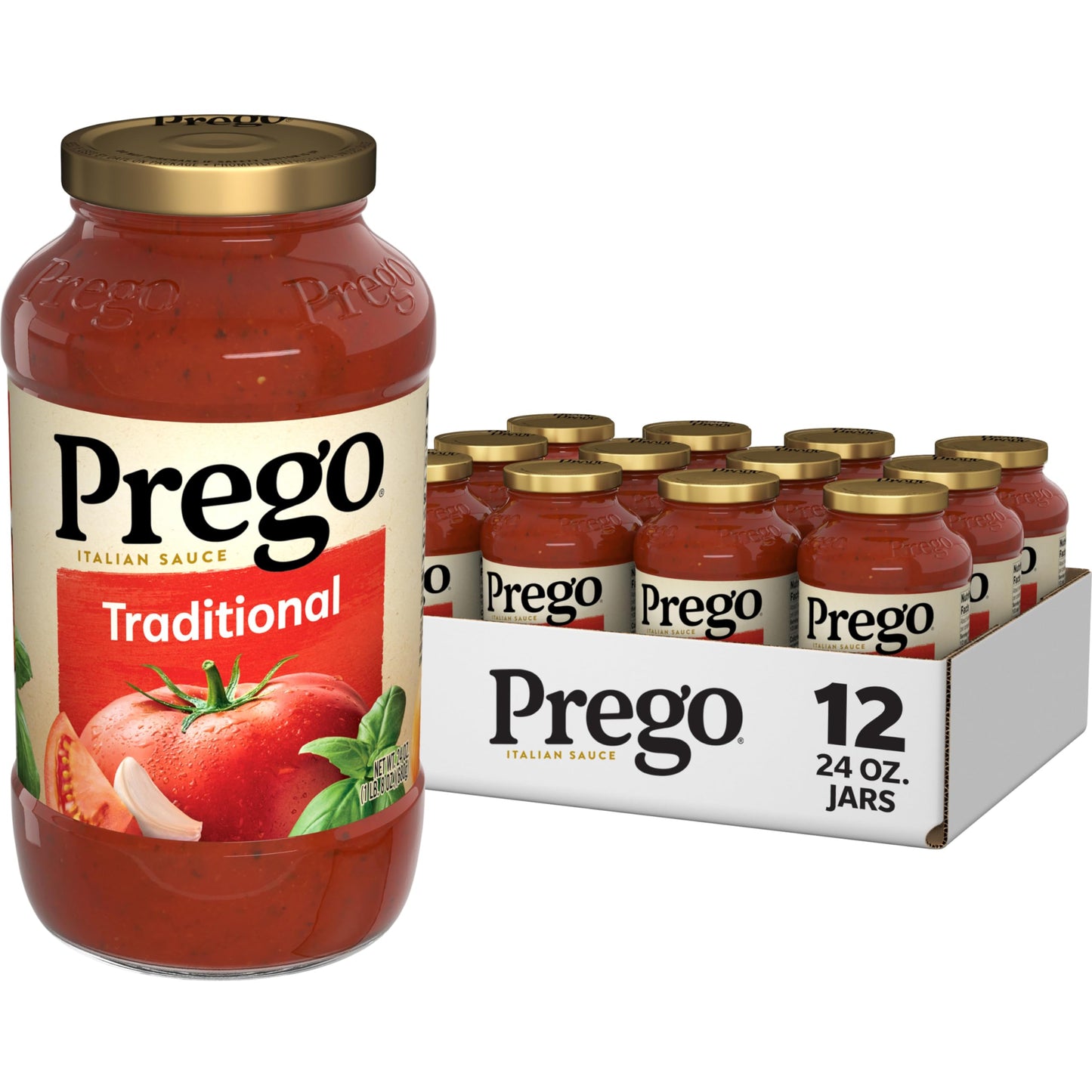Prego Traditional No Sugar Added Pasta Sauce, 23.5 Oz Jar (Case of 6)