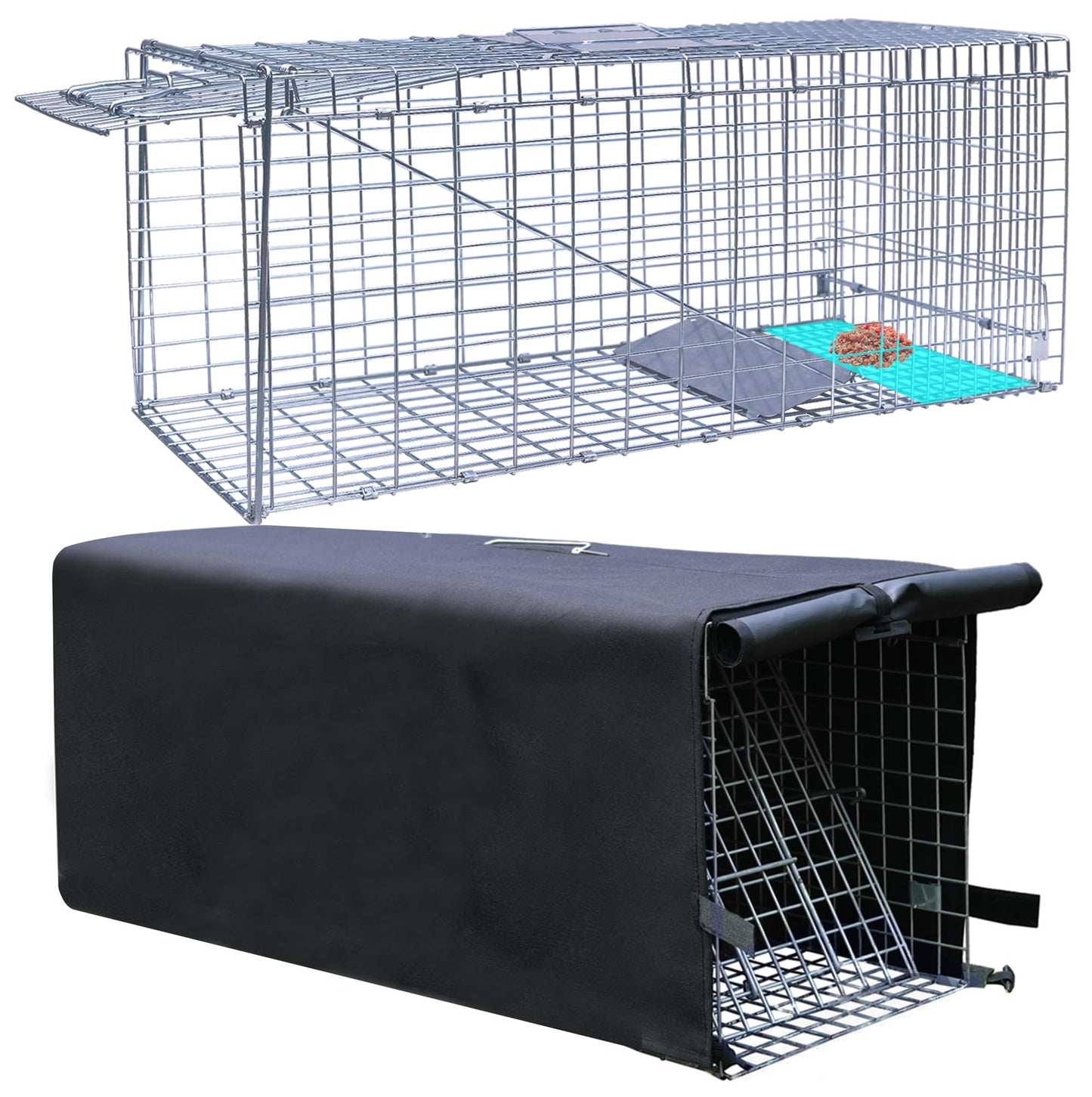 Live Animal Trap Cage Cover, Cat Trap for Stray Cats 32 Inch Folding Skunk Trap with Real Door for Raccoons, Opossums, Groundhogs, Skunks, Feral Cats, Squirrels (Only Cover)