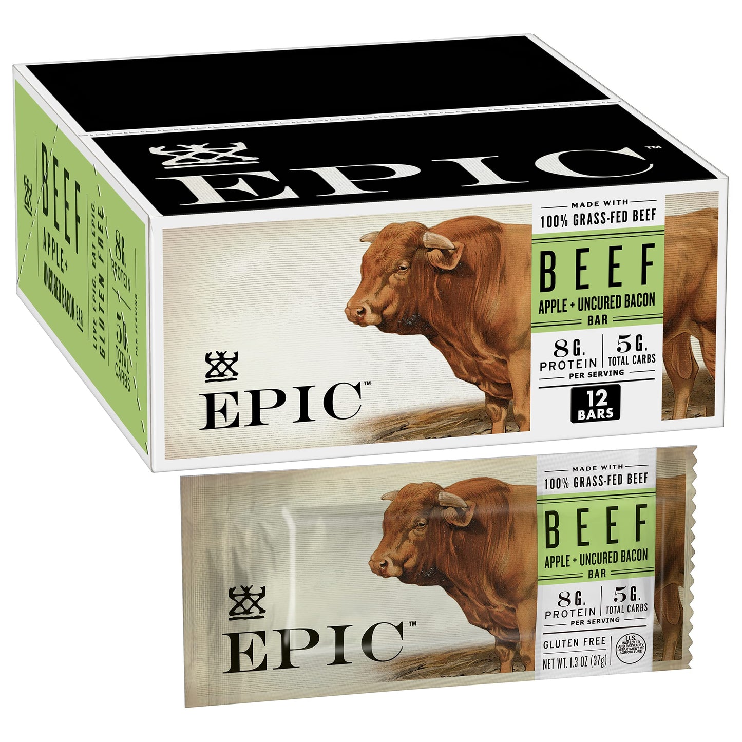 EPIC Bars, Venison Sea Salt and Pepper Bar, Keto Friendly, Whole30 Approved, Gluten Free, 12 Count, 15.6 oz
