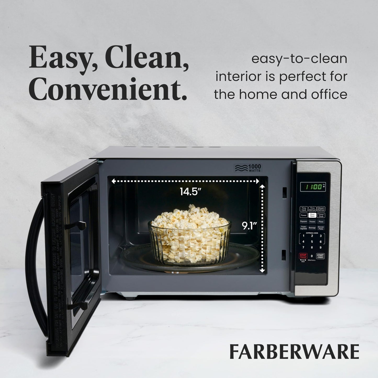 Farberware Countertop Microwave 700 Watts, 0.7 Cu. Ft. - Microwave Oven With LED Lighting and Child Lock - Perfect for Apartments and Dorms - Easy Clean Stainless Steel