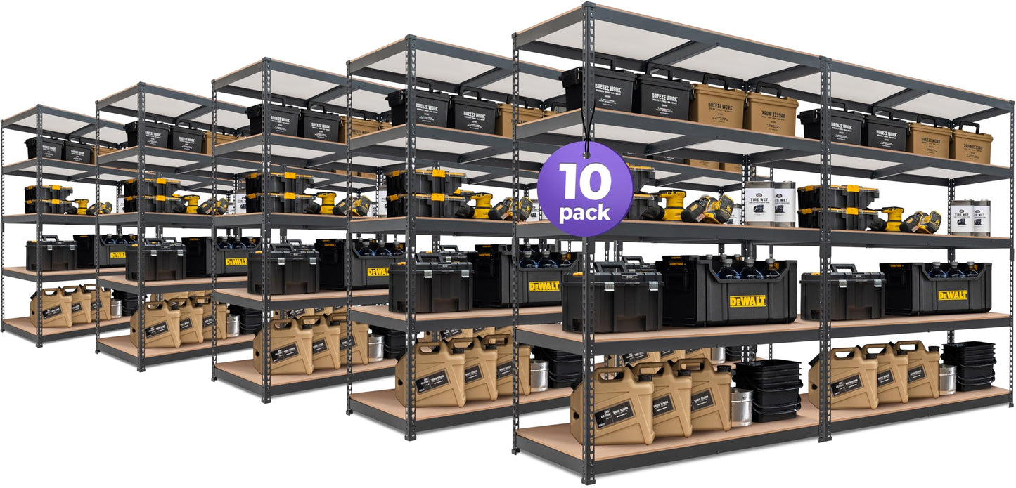 HOMEDANT 5 Tier Laminated Boltless Heavy Duty Garage Storage Adjustable Wide Size Metal Shelving Unit Utility Rack Shelves Organization Multipurpose Shelf Shed Warehouse 47.7"W x 24.1"D x 71.3"H 2Pack