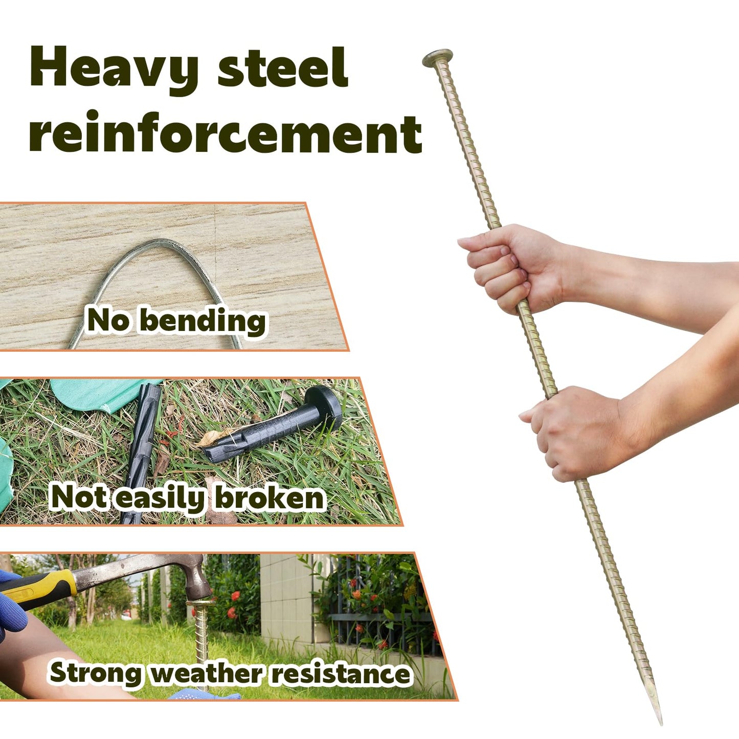 30 Inch Long Rebar Stakes - 9/16 Inch Diameter Heavy Duty Asphalt Anchors, Galvanized Steel Ground Anchor for Speed Bump, Wheel Stop, Tent and More (4 Counts)