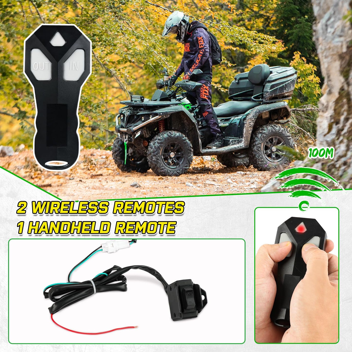 3500lbs ATV/UTV Winch with Synthetic Rope, Electric Boat Trailer Winch 12V, Waterproof Winch with 2 Wireless Remotes &Wired Switch,with Mounting Plate,Pulley,Rope Damper,Aluminium Fairlead