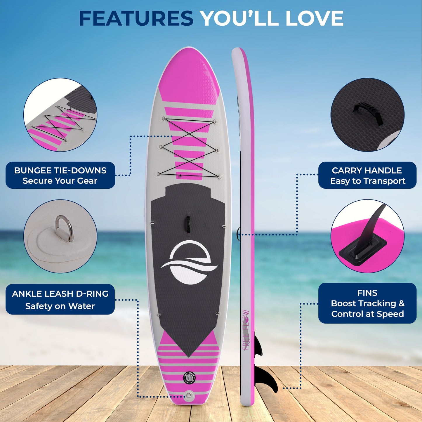 SereneLife Inflatable Stand Up Paddle Board - Wide Stable Design, Non-Slip Deck for Adults & Youth with Premium Paddle Board Accessories: Carry Bag, Dual Action Pump, Paddle, Ankle Leash - 10'6"