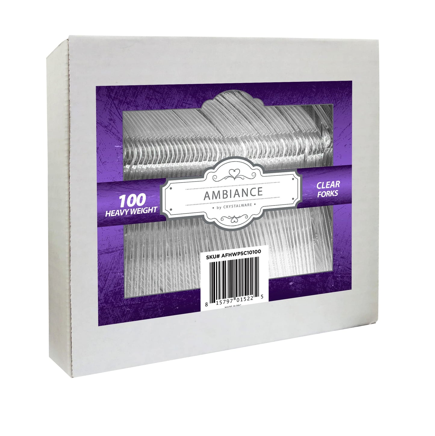 Crystalware, Heavy-Weight Plastic Fork, Durable and Disposable for Party supply or Home Use (100 Pack)