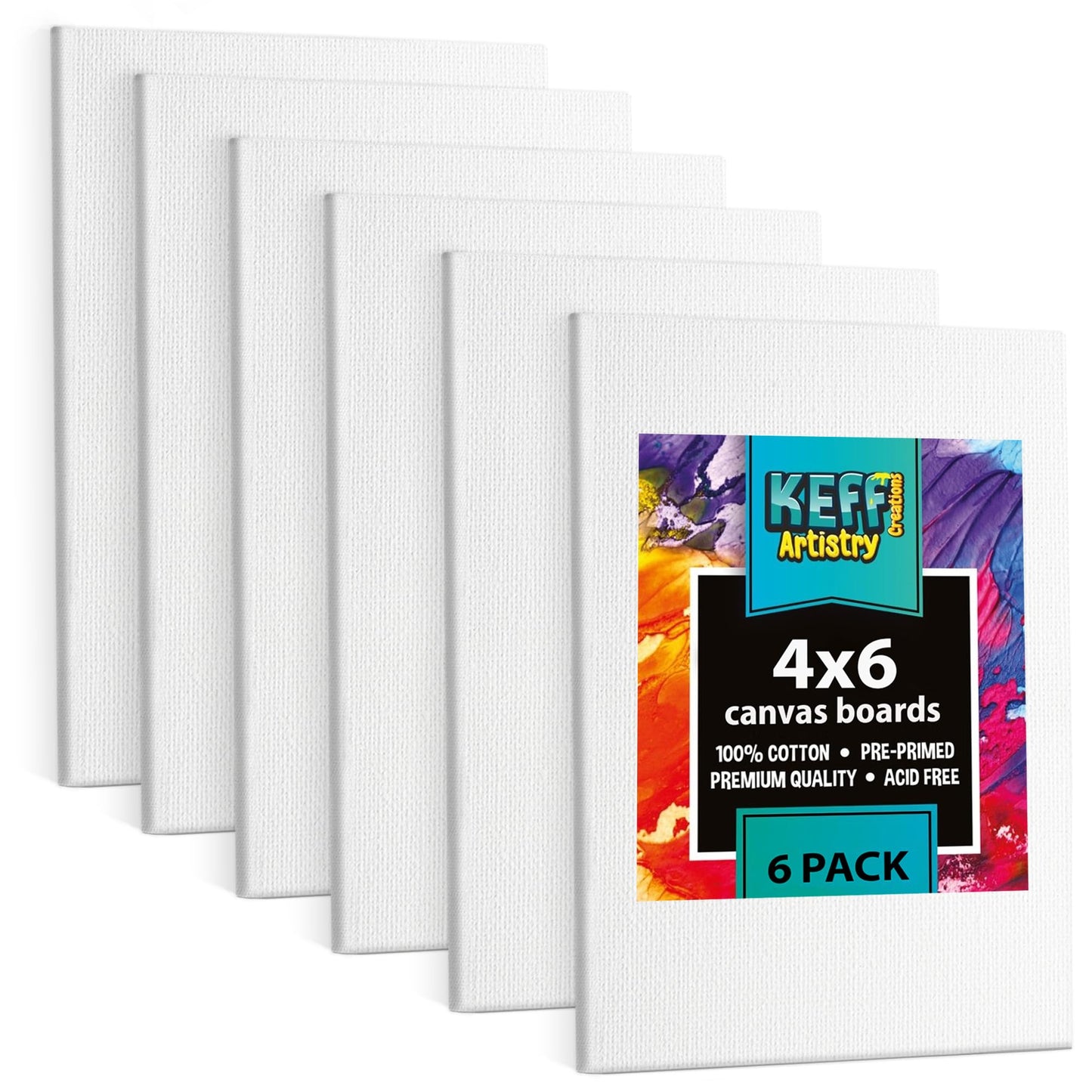 KEFF 24-Pack Bulk Canvas for Painting, 6 of 5x7, 8x10, 9x12, 11x14 Canvas Boards for Painting, Art Supplies for Adults & Kids - 100% Cotton Primed Painting Canvas for Acrylic, Oil, Watercolor, Tempera