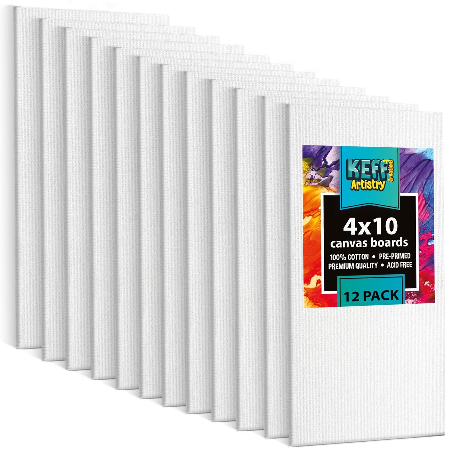 KEFF 24-Pack Bulk Canvas for Painting, 6 of 5x7, 8x10, 9x12, 11x14 Canvas Boards for Painting, Art Supplies for Adults & Kids - 100% Cotton Primed Painting Canvas for Acrylic, Oil, Watercolor, Tempera