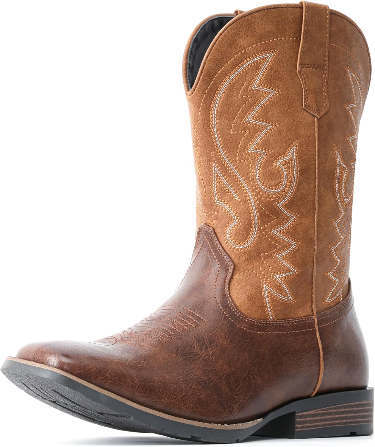 IUV Cowboy Boots For Men with Wide Square Toe Western Retro Boot Durable Classic Fashionable Embroidered Pull On Slip Resistant Boots