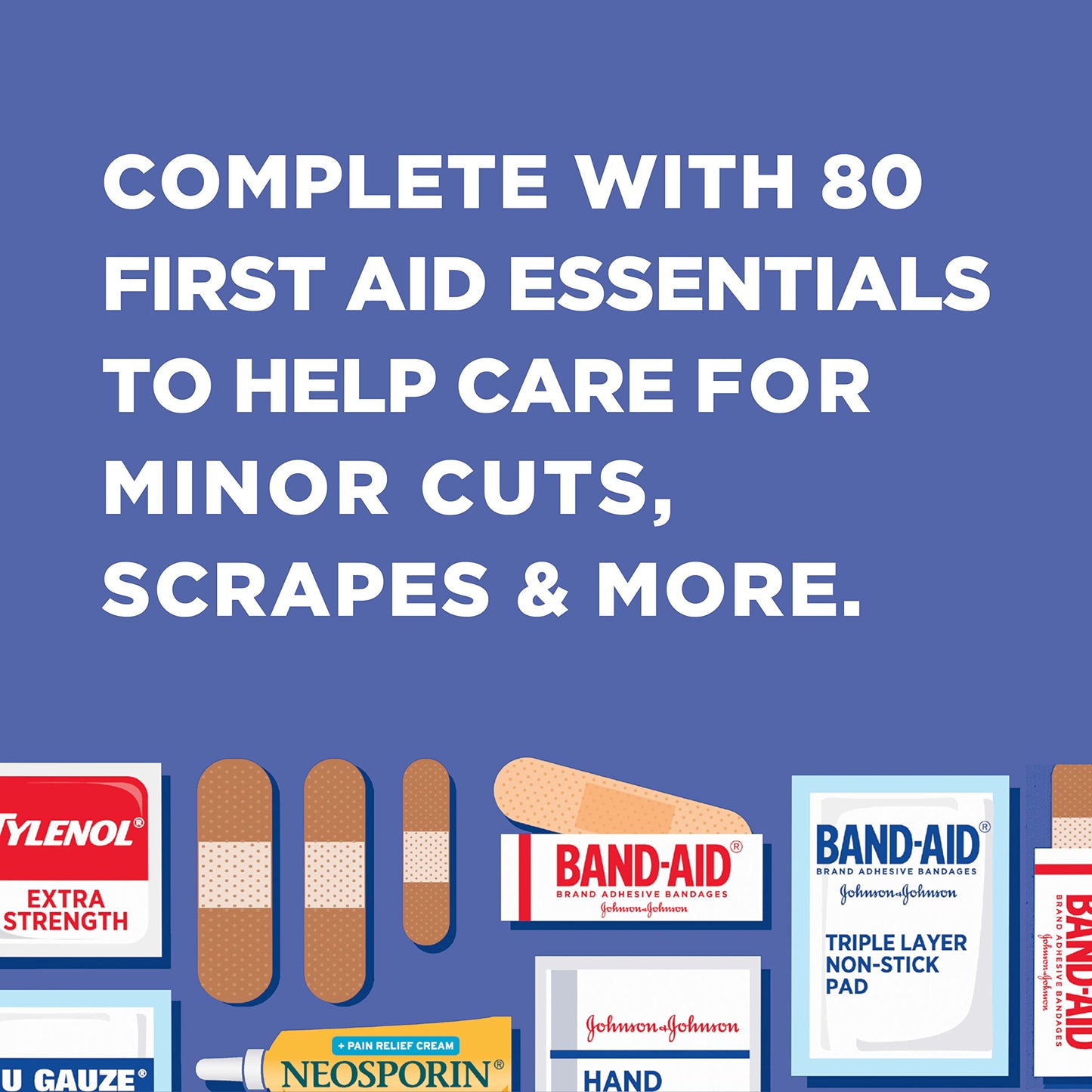 Johnson & Johnson All-Purpose Portable Compact First Aid Kit for Minor Cuts, Scrapes, Sprains & Burns, Ideal for Home, Car, Travel, Camping and Outdoor Emergencies, 160 Pieces