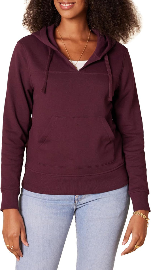 Amazon Essentials Women's Classic-Fit Long-Sleeve V-Neck Hooded Sweatshirt - Discontinued Colors